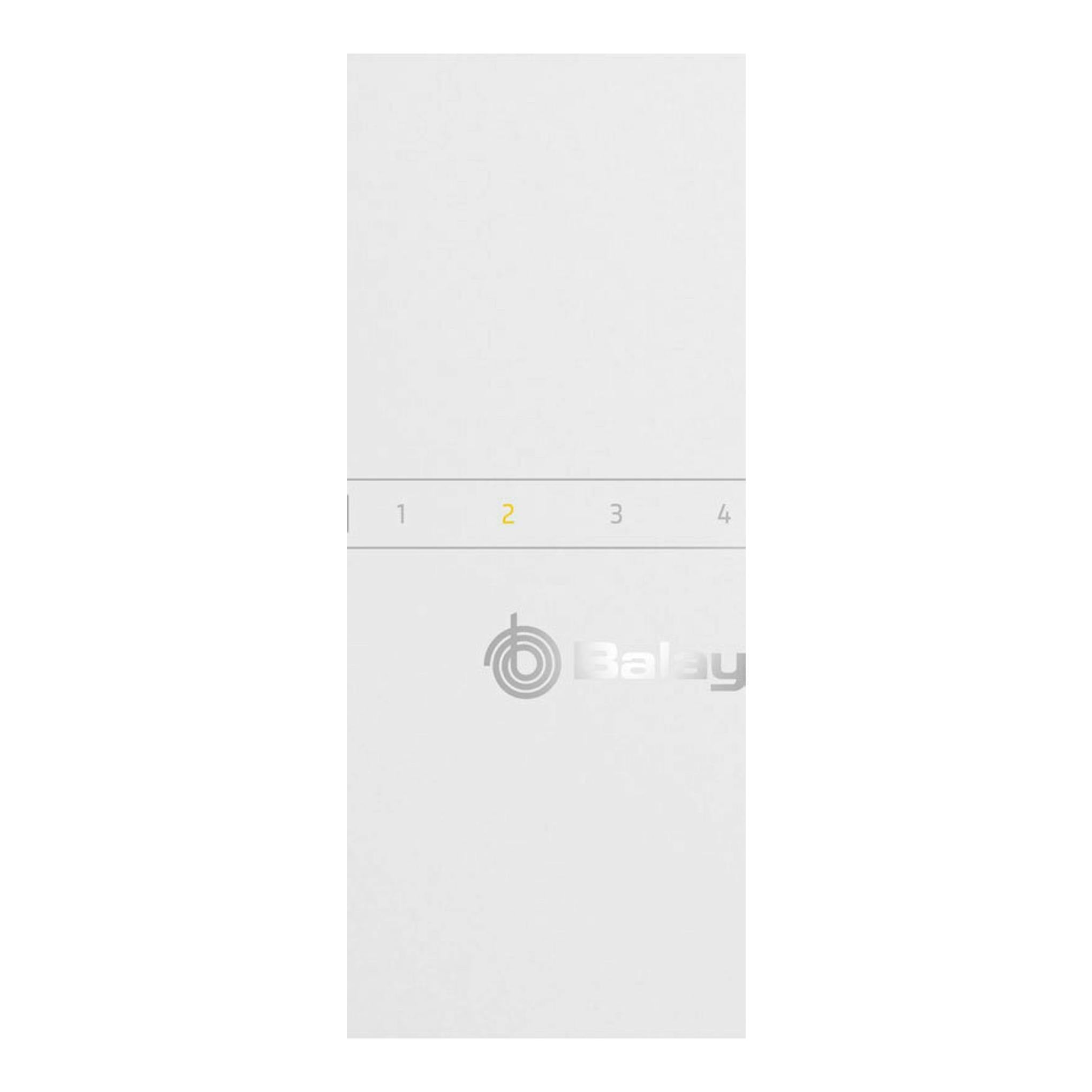 Campana extractora Balay 3BC587GBH blanca, vista frontal con panel táctil e iluminación.