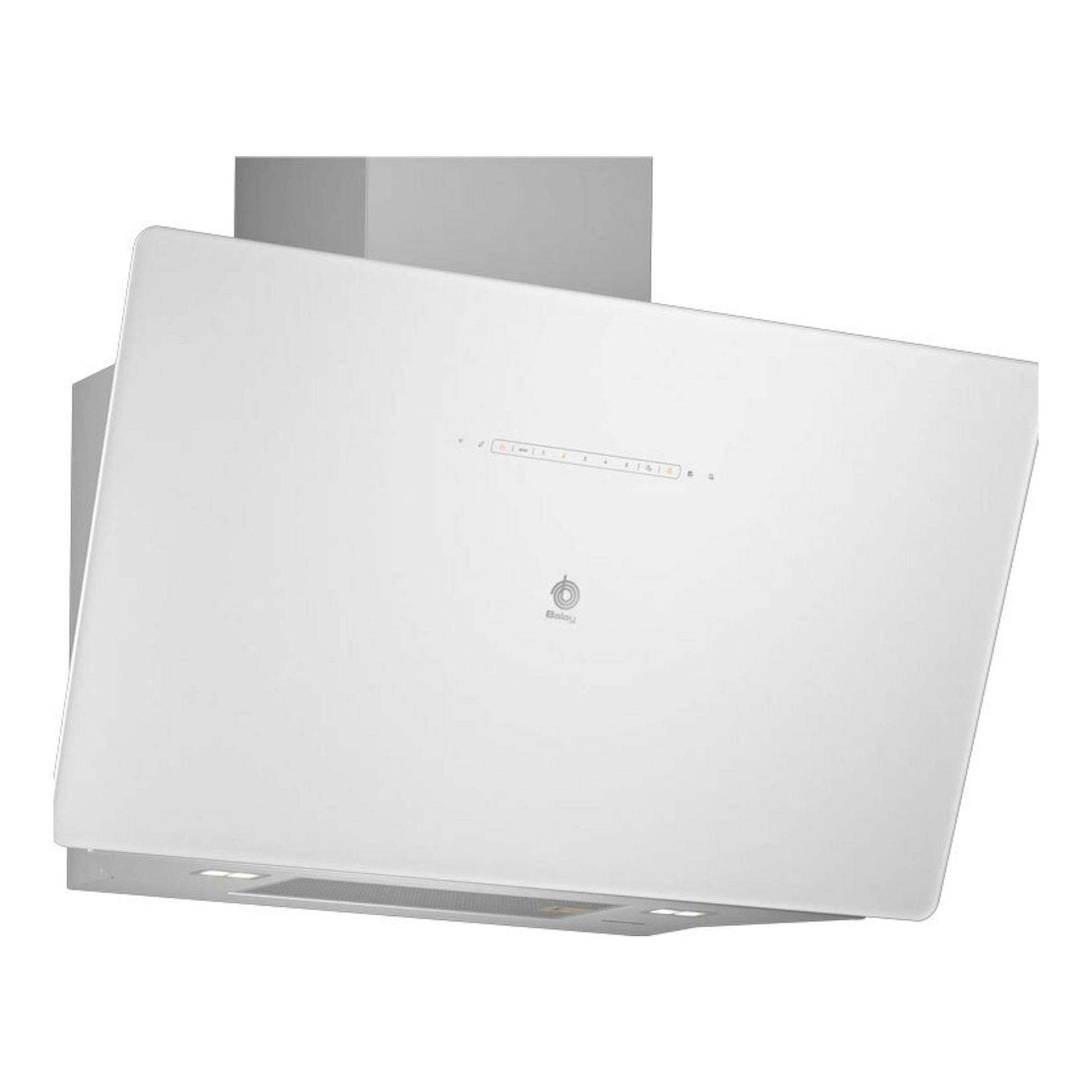 Campana de pared Balay 3BC599AB de cristal blanco, vista frontal inclinada.