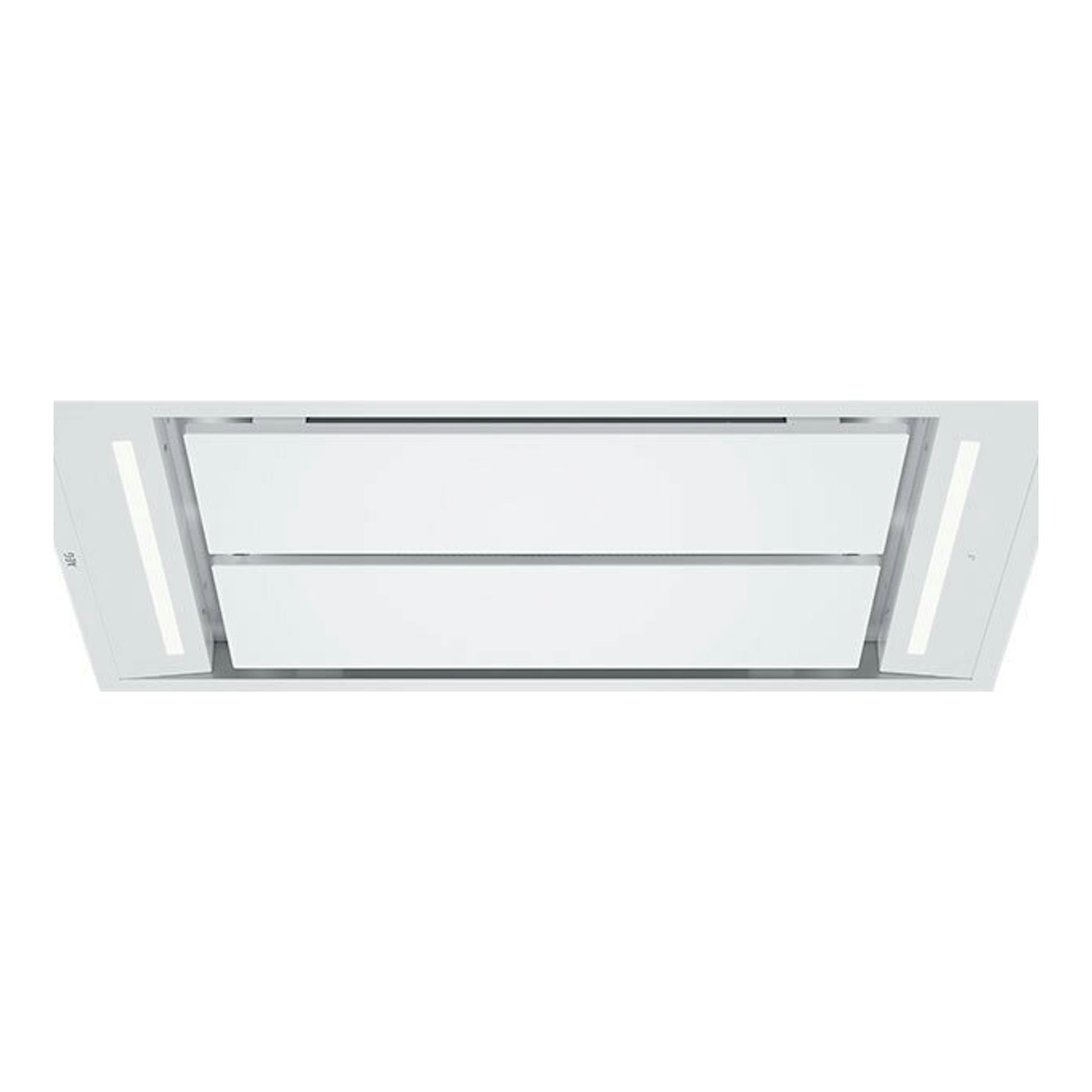 Campana de techo AEG NDC7792SW blanca, vista inferior, rectangular.