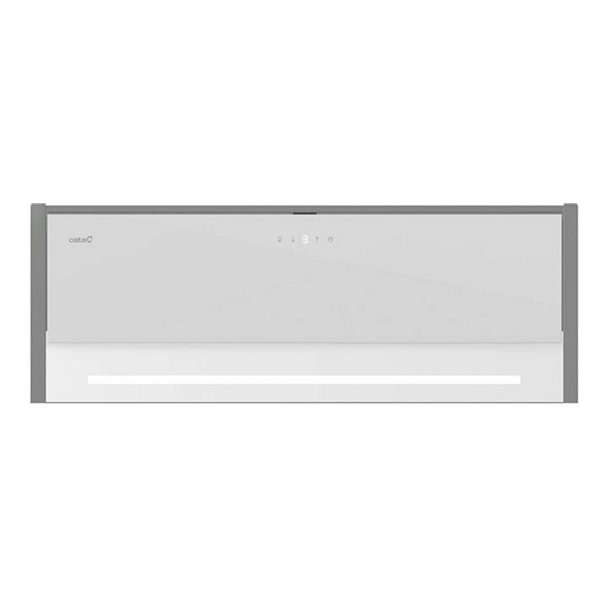 Campana de techo Cata Renova Pure Air MNV90GWH blanca, vista frontal, panel rectangular.