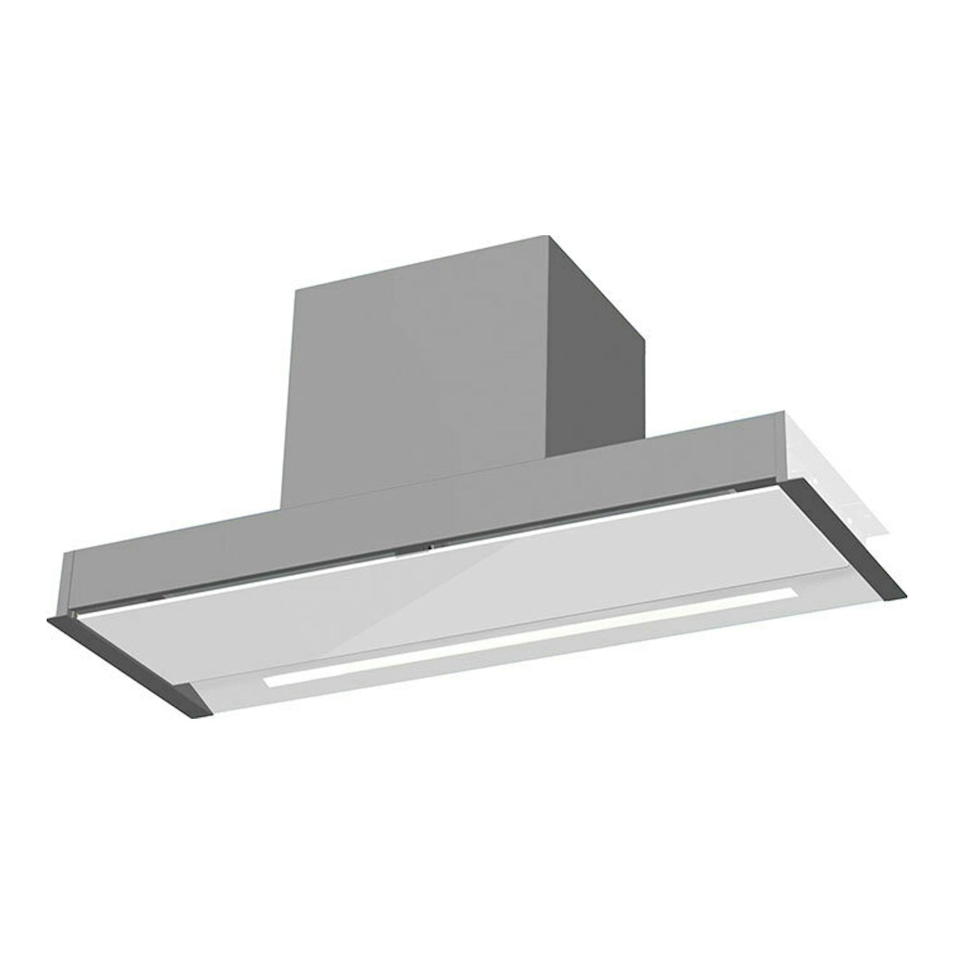 Campana de techo Cata Renova Pure Air MNV90GWH blanca, vista inferior en perspectiva, con panel rectangular.