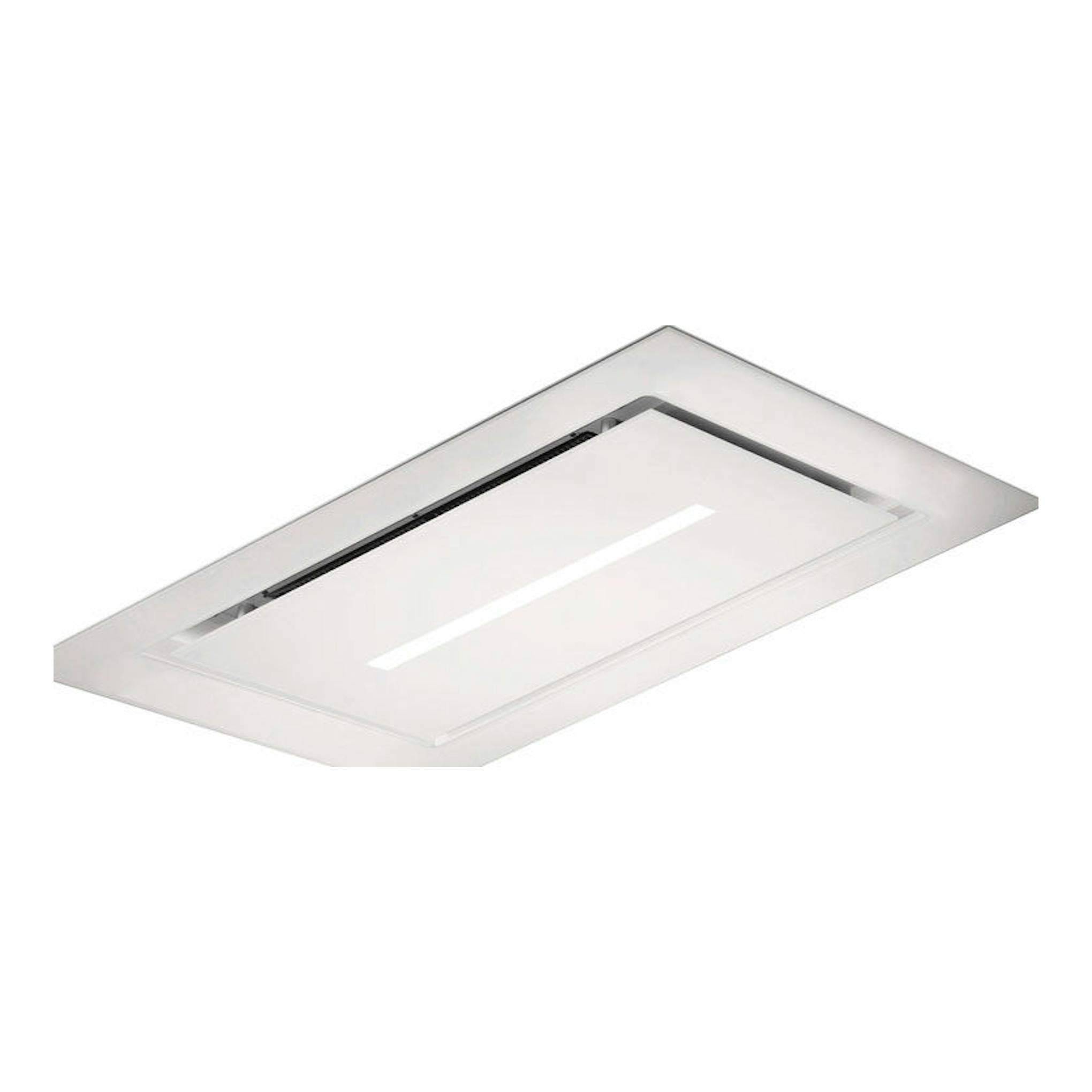 Campana de techo Mepamsa Cielo 90 blanca, vista en ángulo, panel rectangular empotrado.