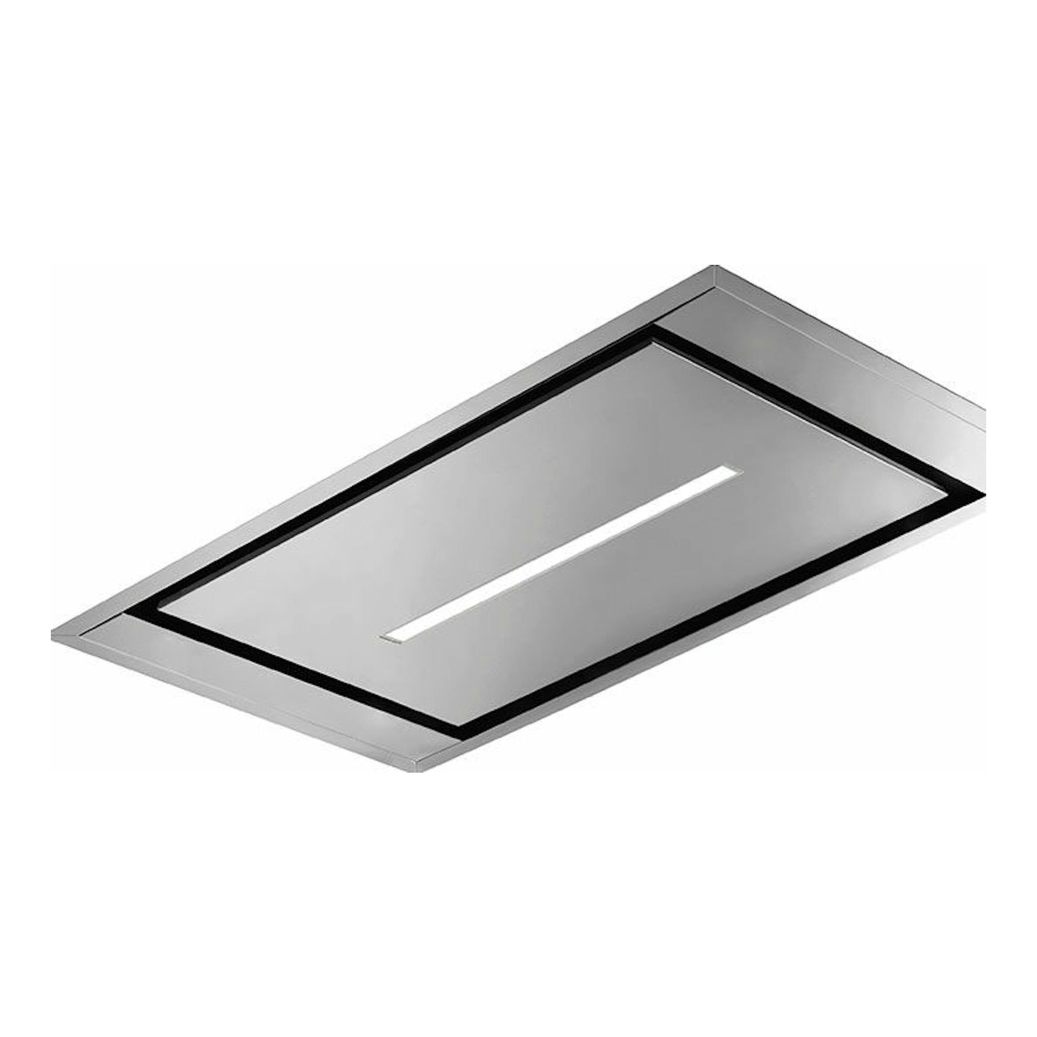 Campana de techo Mepamsa Cielo Slim 120 inox, vista en ángulo, rectangular, acabado plateado.