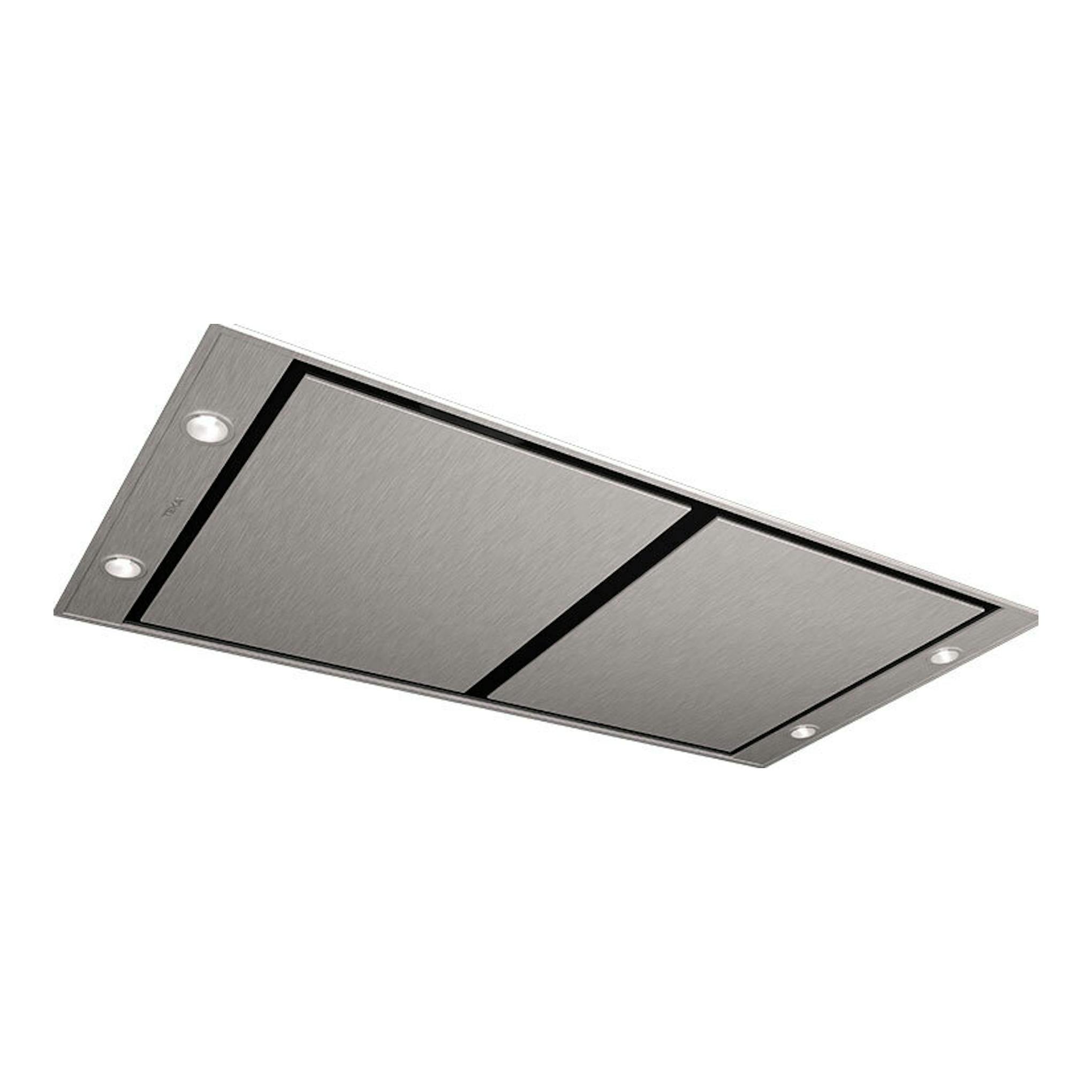 Campana de techo Teka DHT1285 Inox, vista en ángulo, acabado acero inoxidable con luces integradas.
