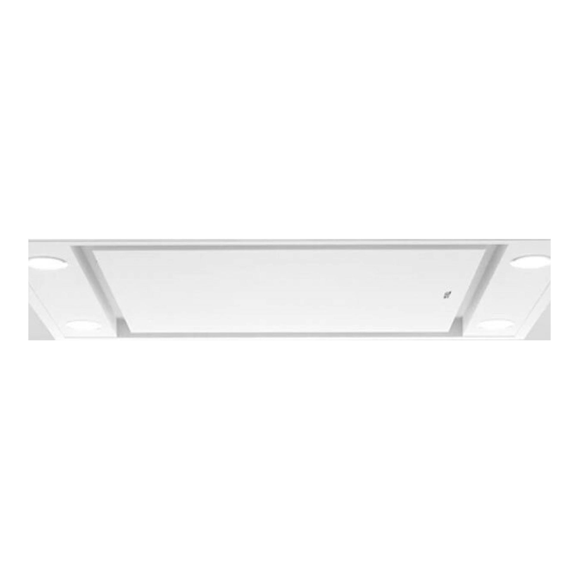 Campana de techo Teka DHT96340 blanca, vista inferior, empotrada en el techo con cuatro luces.