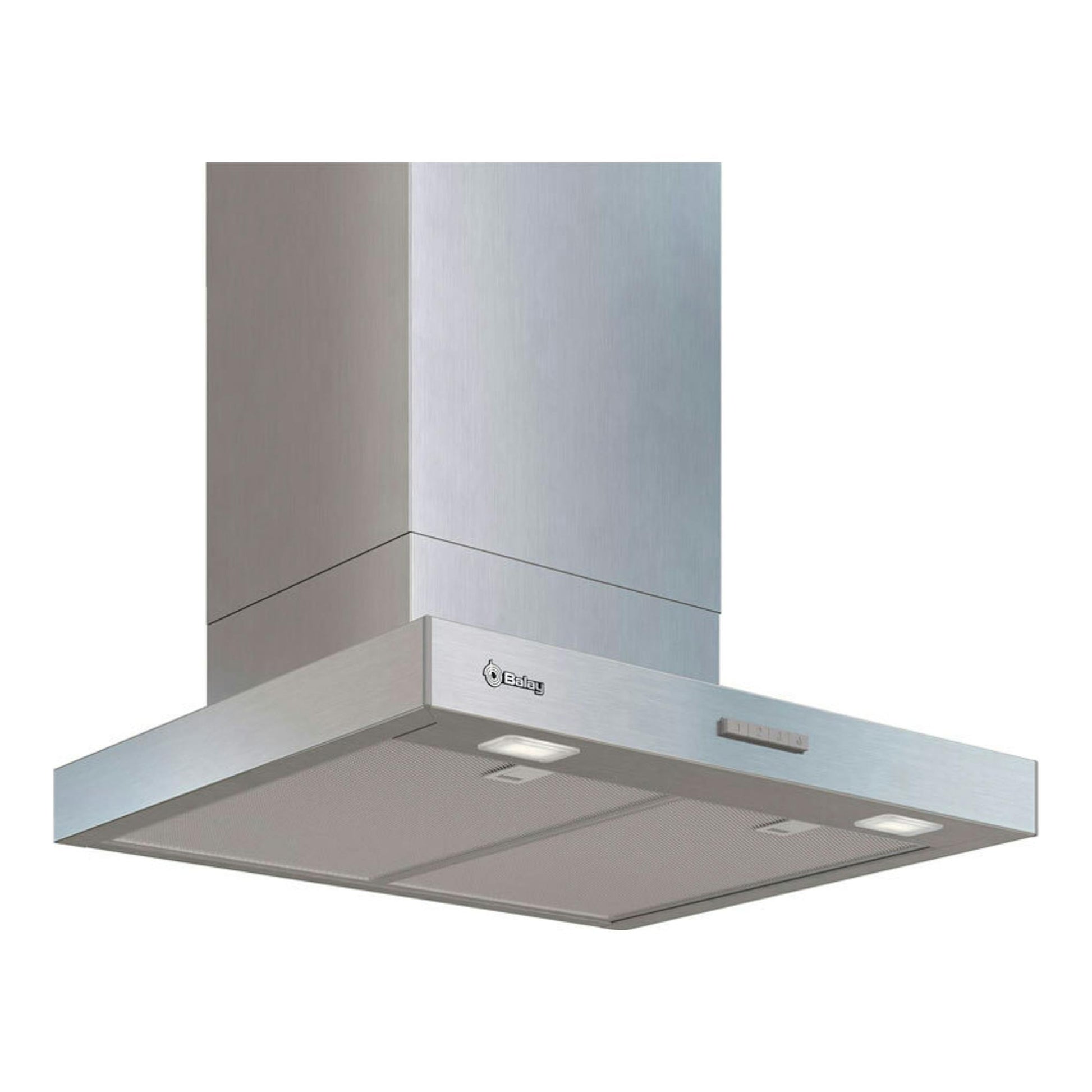 Campana decorativa Balay 3BC865MX inox, vista inferior en ángulo, acabado acero inoxidable, 60 cm.
