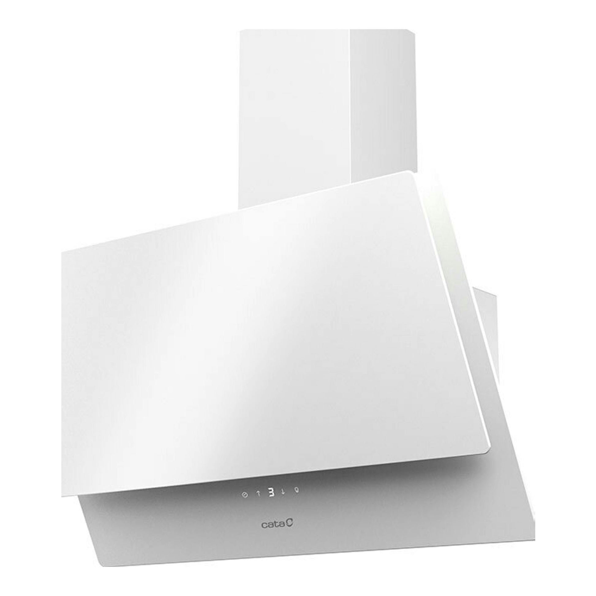 Campana decorativa Cata JUNO Plus 7000 GWH blanca, vista frontal en ángulo.