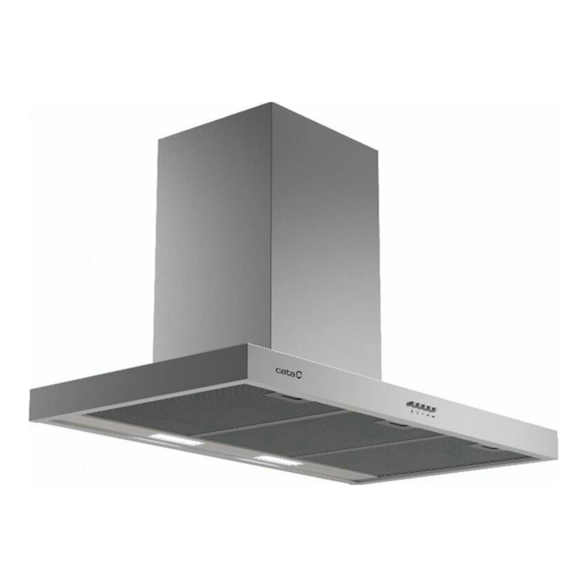 Campana decorativa Cata SPLUS9010X en inox, vista frontal en ángulo, color acero inoxidable.