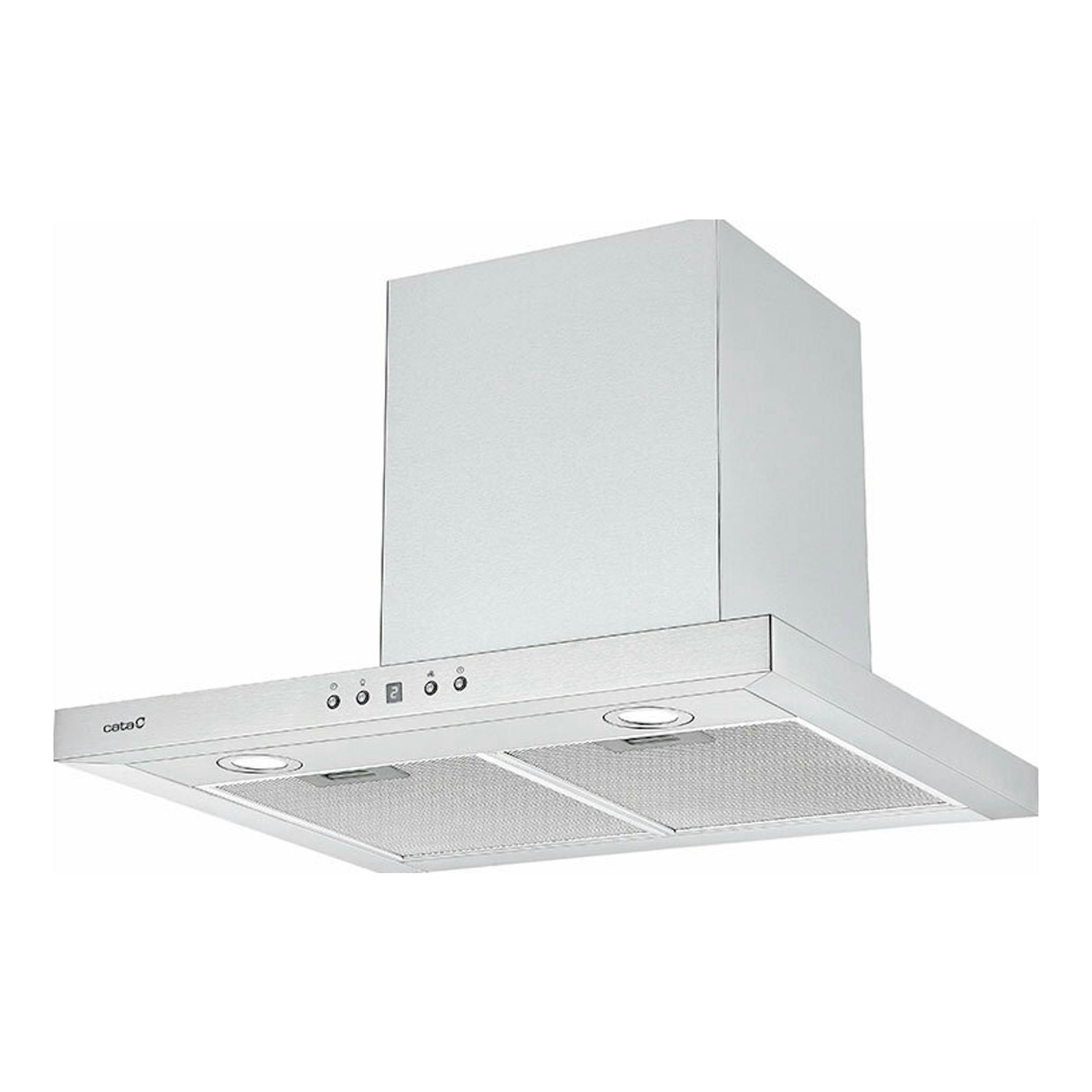 Campana extractora decorativa Cata SPRO 6000X inox, 60 cm, vista inferior en ángulo.