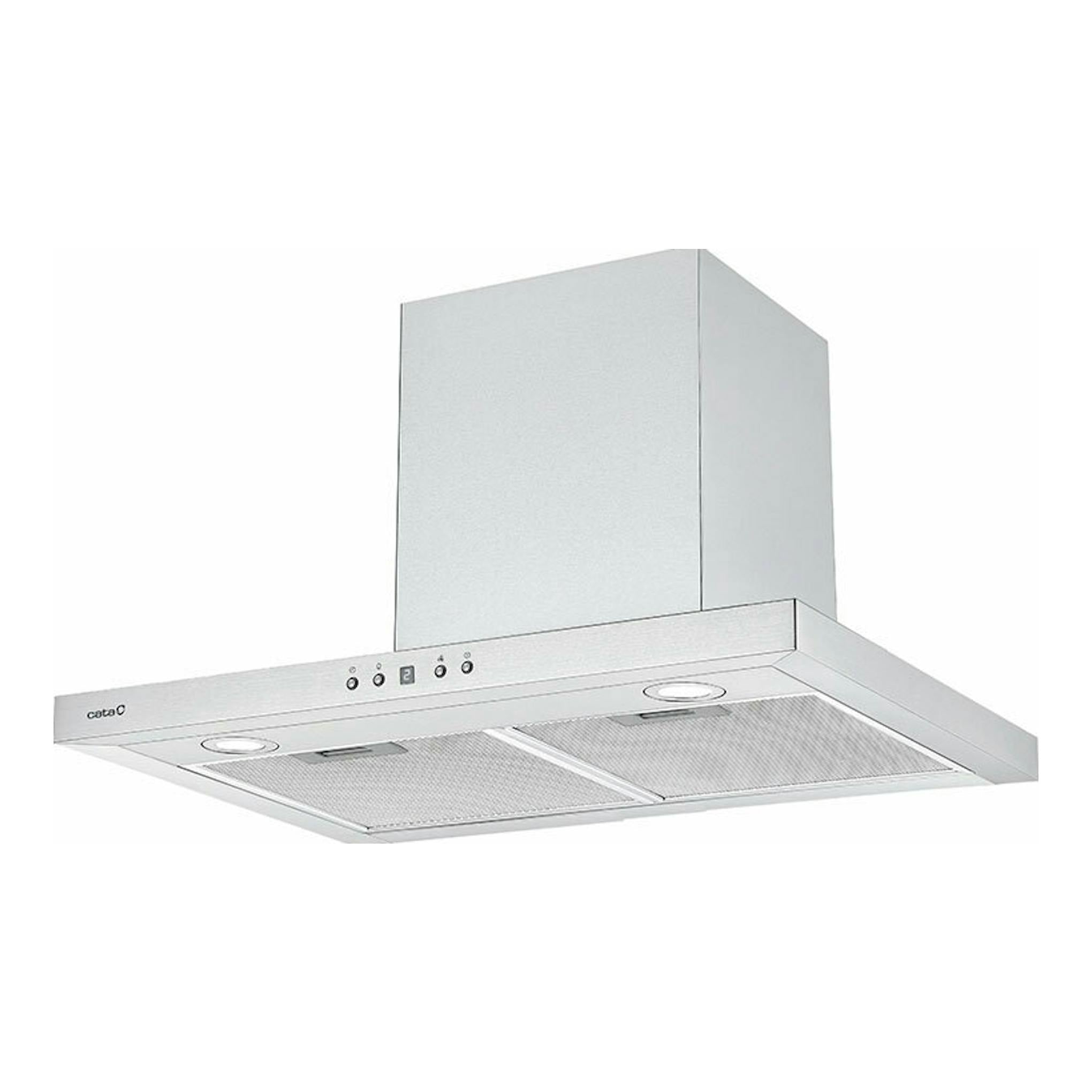 Campana decorativa Cata SPRO 7000X inox, vista frontal en ángulo, con filtros metálicos.
