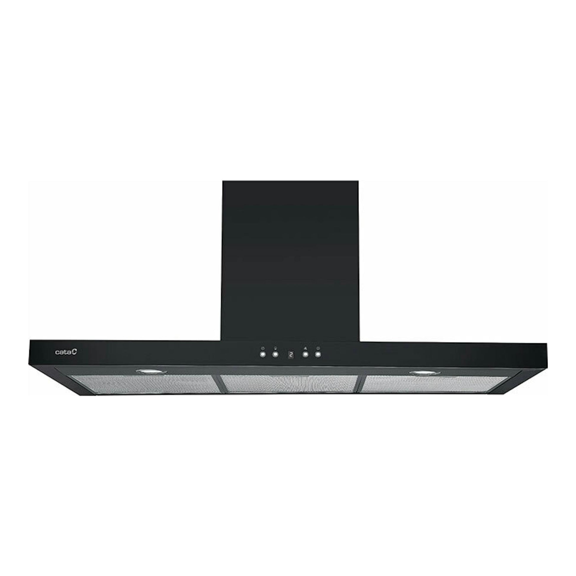 Campana extractora Cata SPRO 9000BK negra de 90 cm, vista frontal, con panel de control y filtros metálicos.
