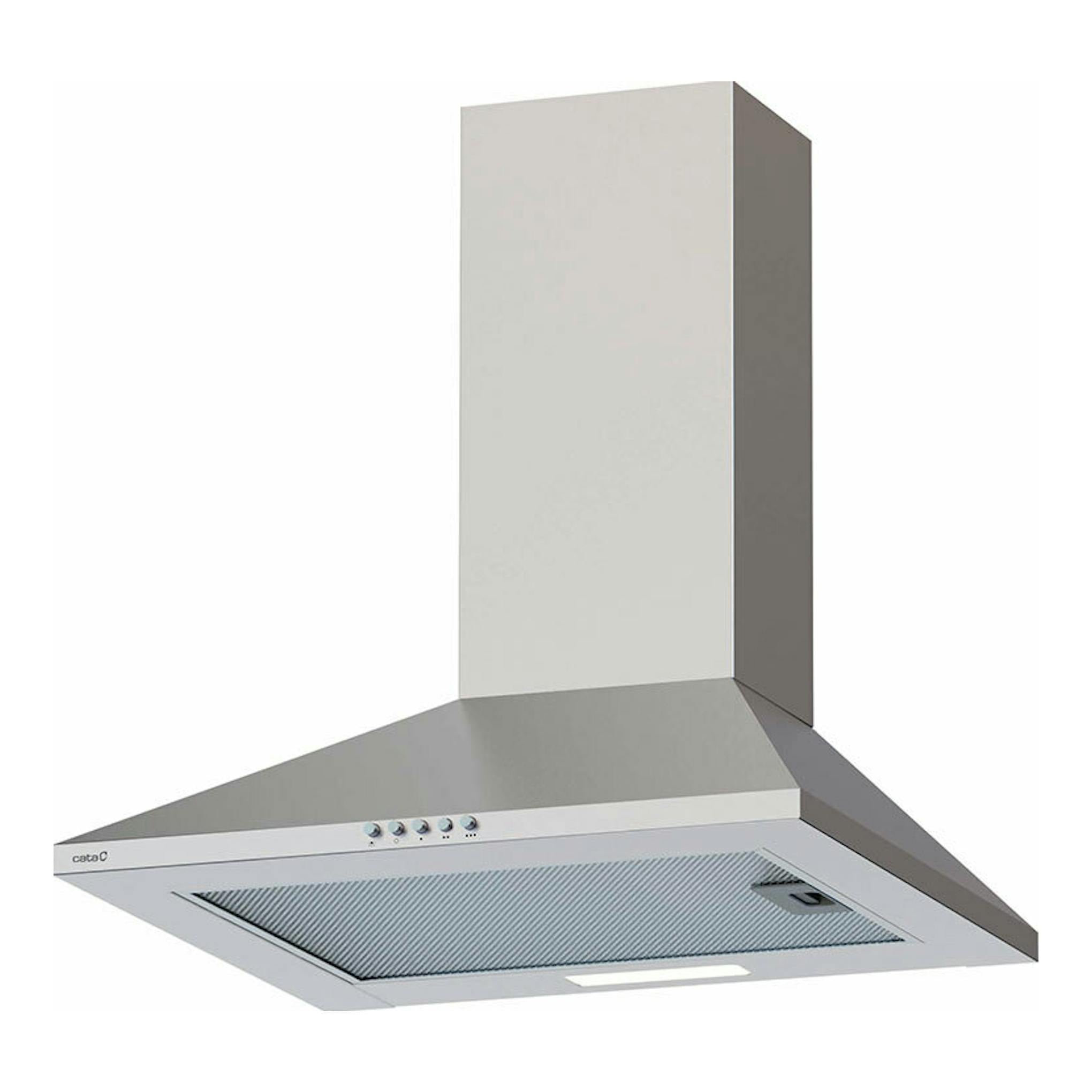 Campana extractora Cata VK5000X inox de 50 cm, vista frontal en ángulo, color acero inoxidable.