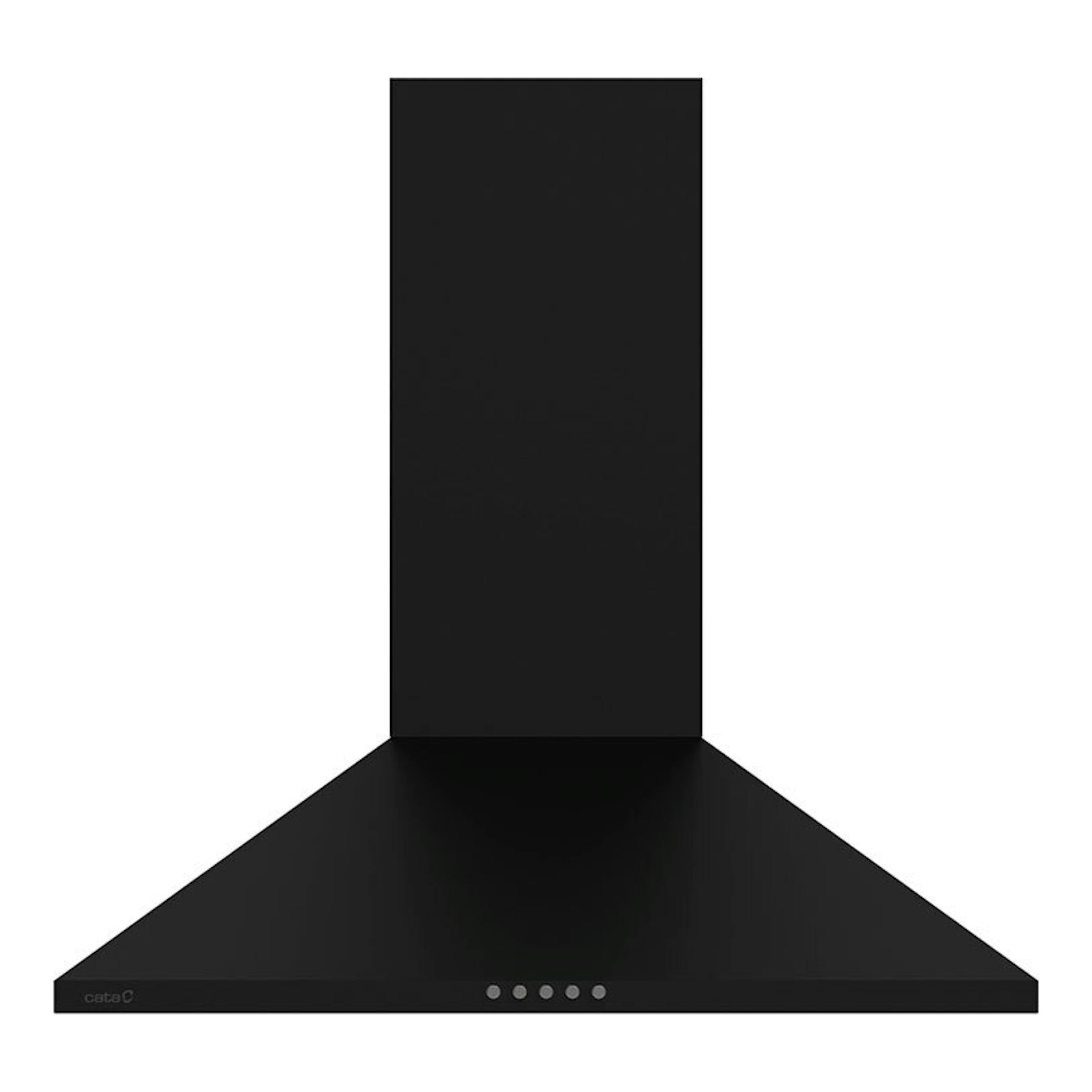 Campana decorativa Cata VK6000BK negra, vista frontal, con chimenea vertical de 60 cm.