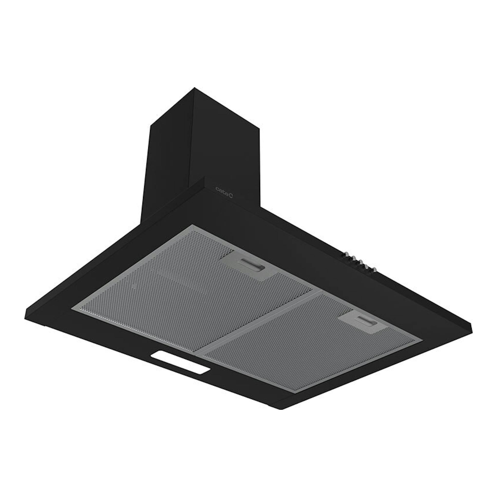 Campana decorativa Cata VK6000BK negra, vista inferior en ángulo.