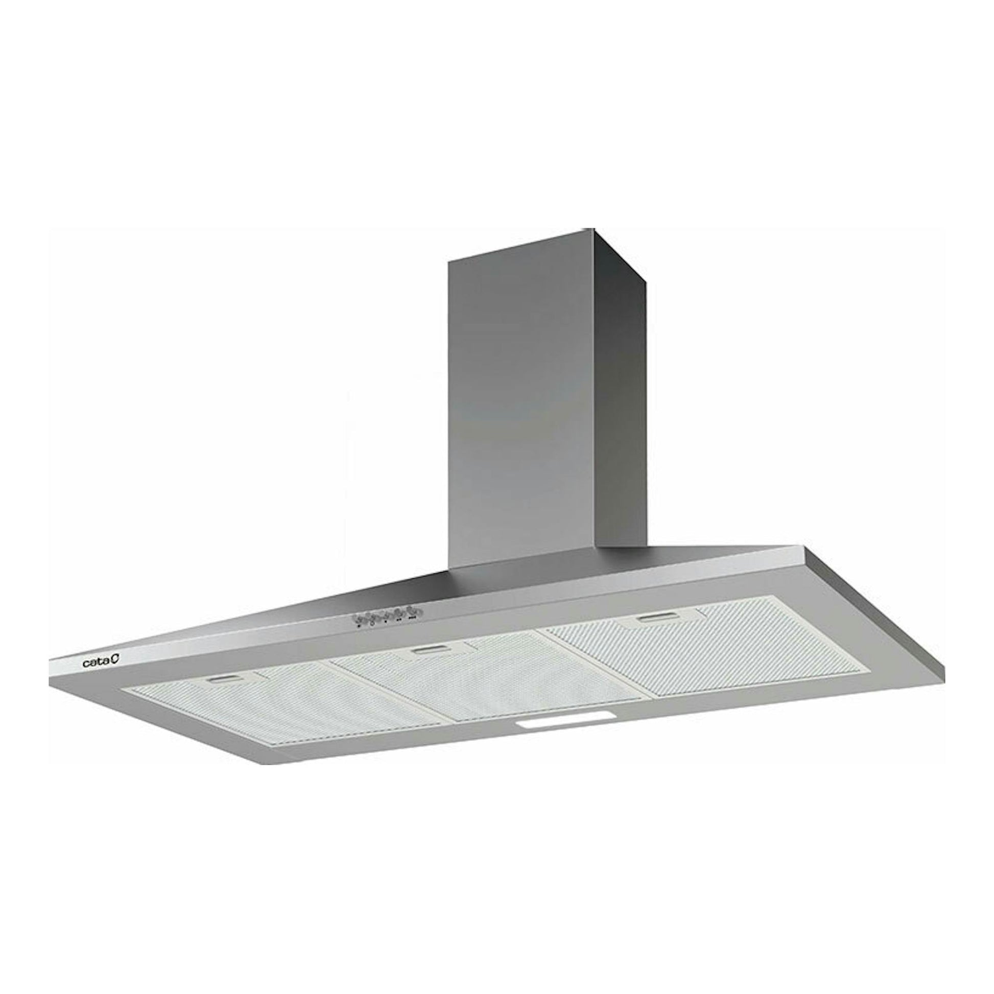 Campana decorativa Cata VK9000X inox, vista frontal inferior, en acero inoxidable, 90 cm.
