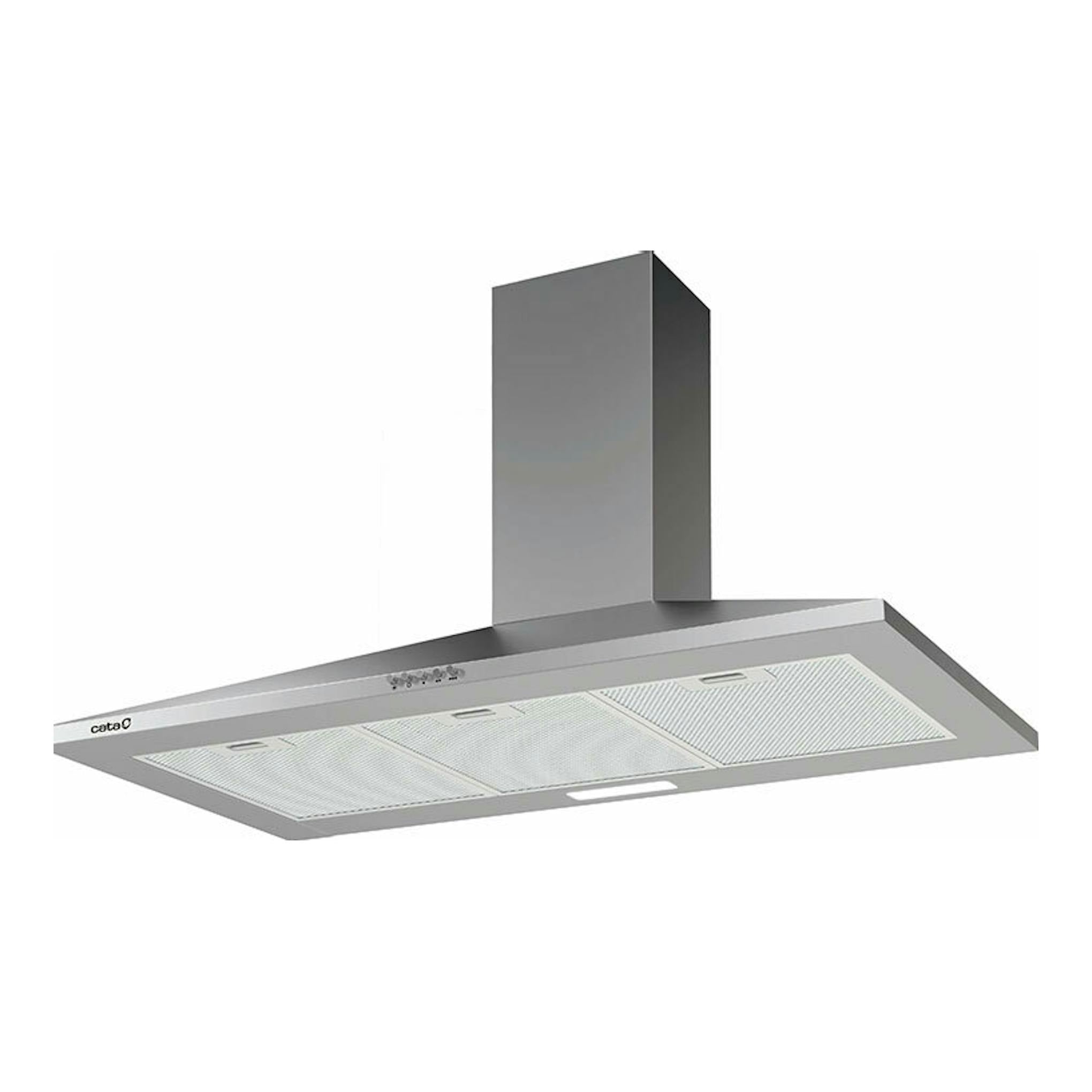 Campana decorativa Cata VK9000X inox, vista frontal inferior, en acero inoxidable, 90 cm.