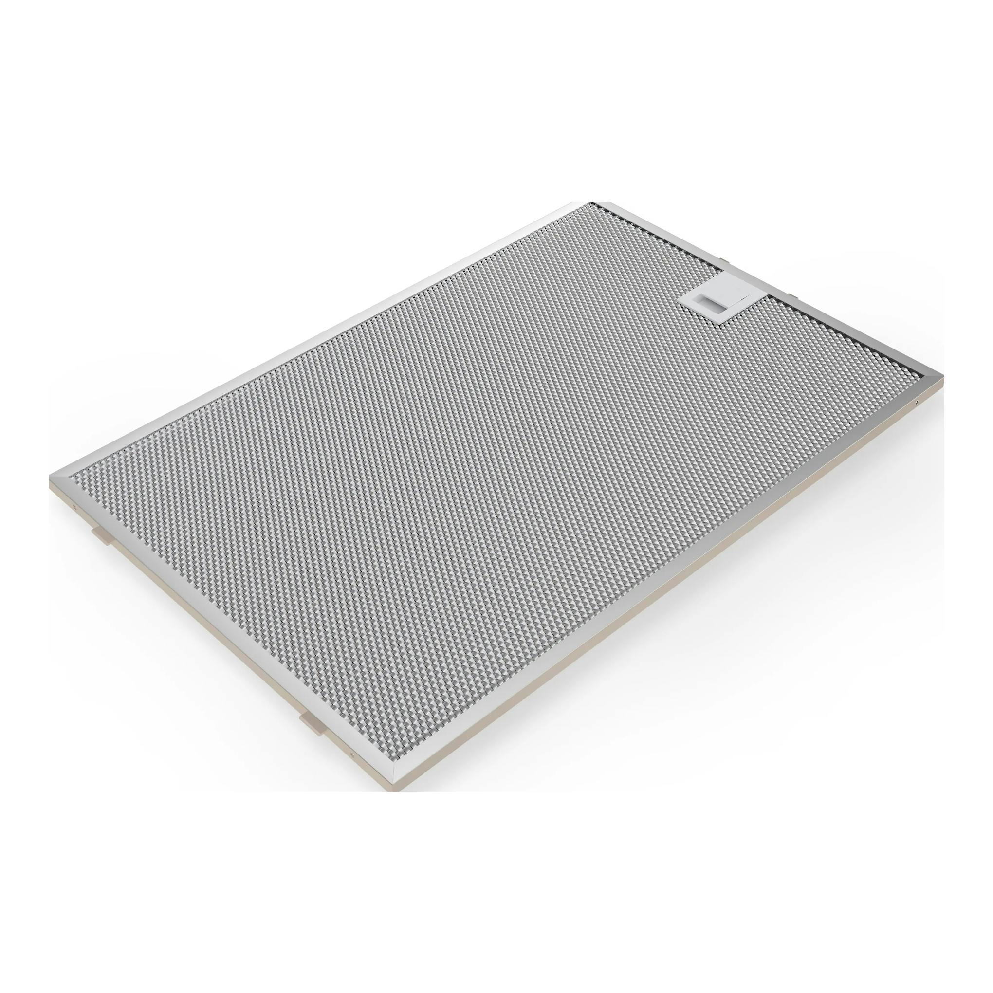 Campana integrable Siemens LJ88BET60, vista superior oblicua, panel rectangular metálico plateado.