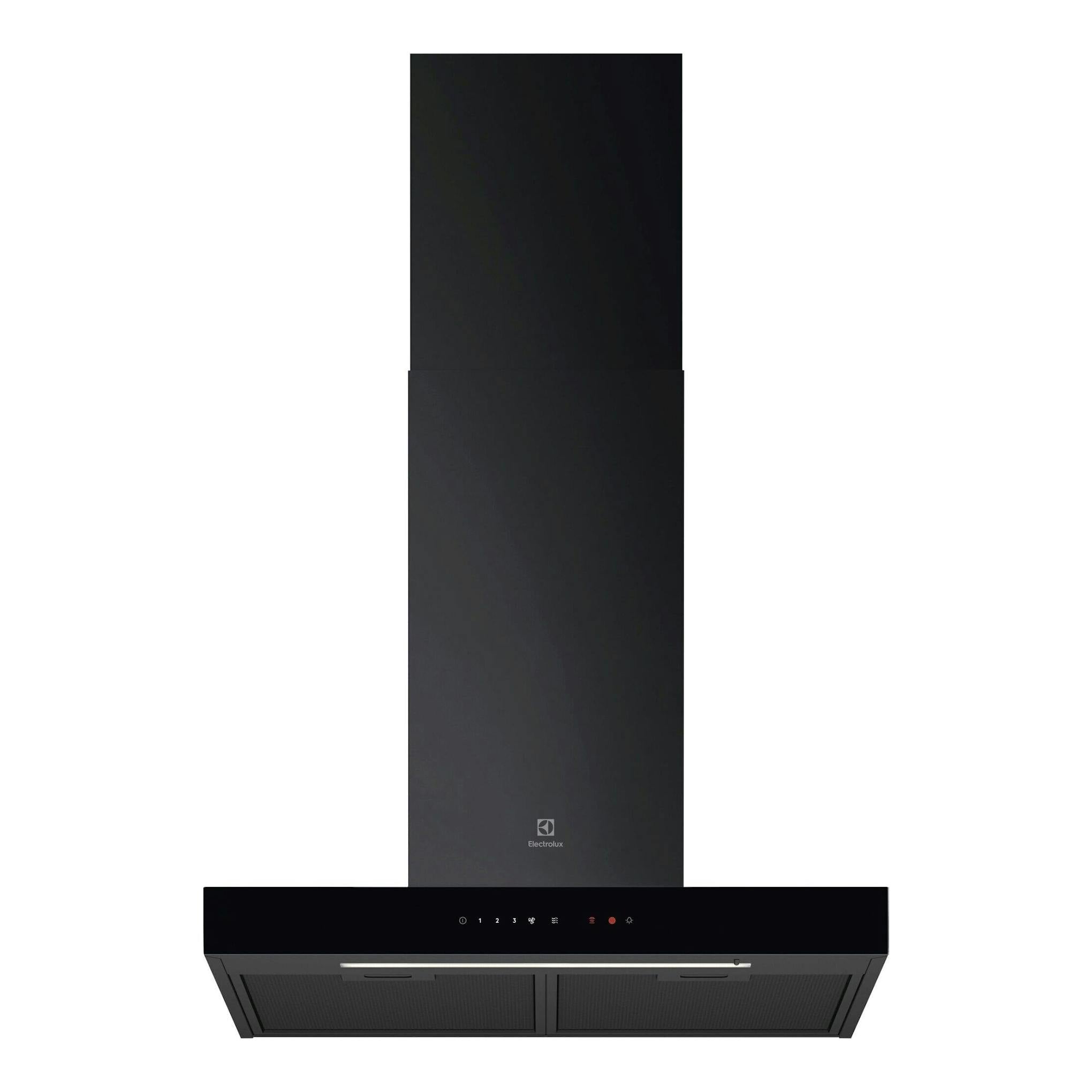 Campana decorativa Electrolux LFT816K negra, vista frontal, con panel vertical y controles táctiles.