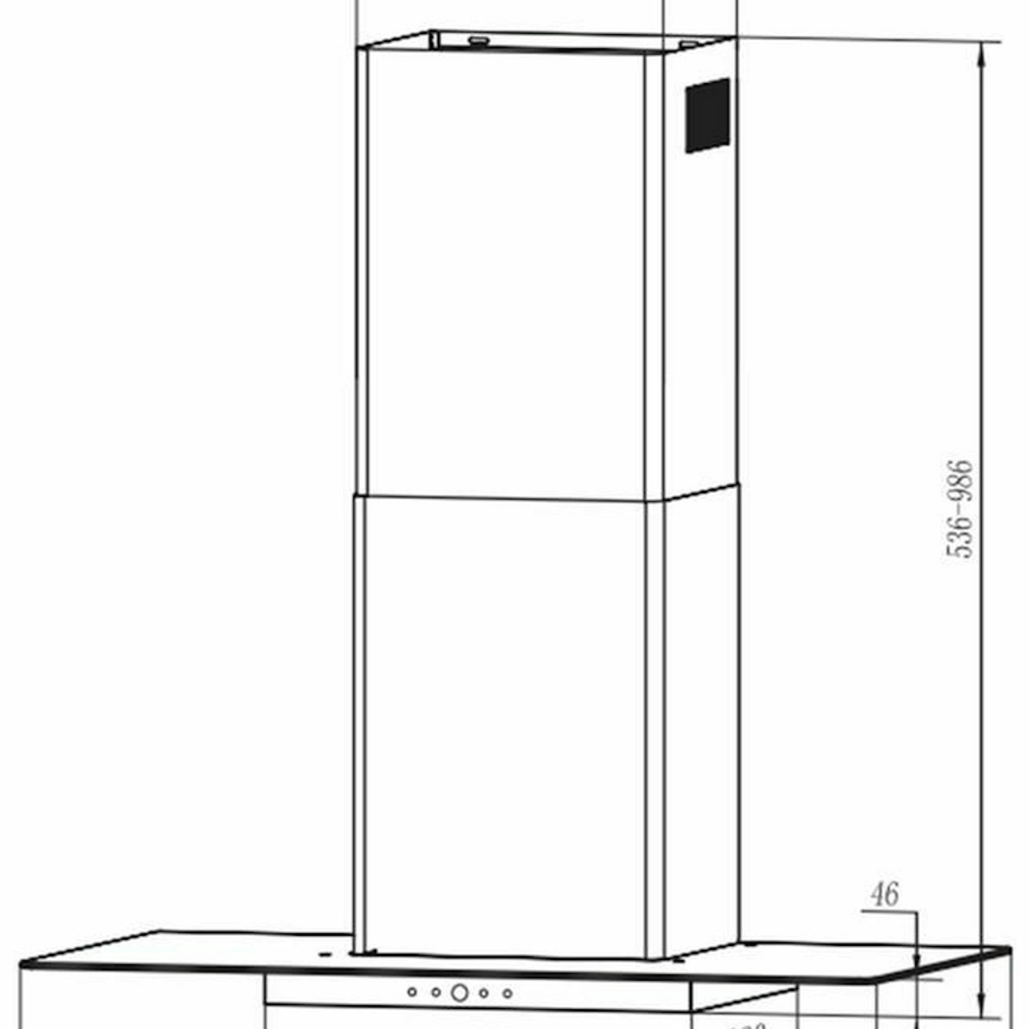 Plano técnico de la campana decorativa Mepamsa CRISTALO 90 Inox con medidas