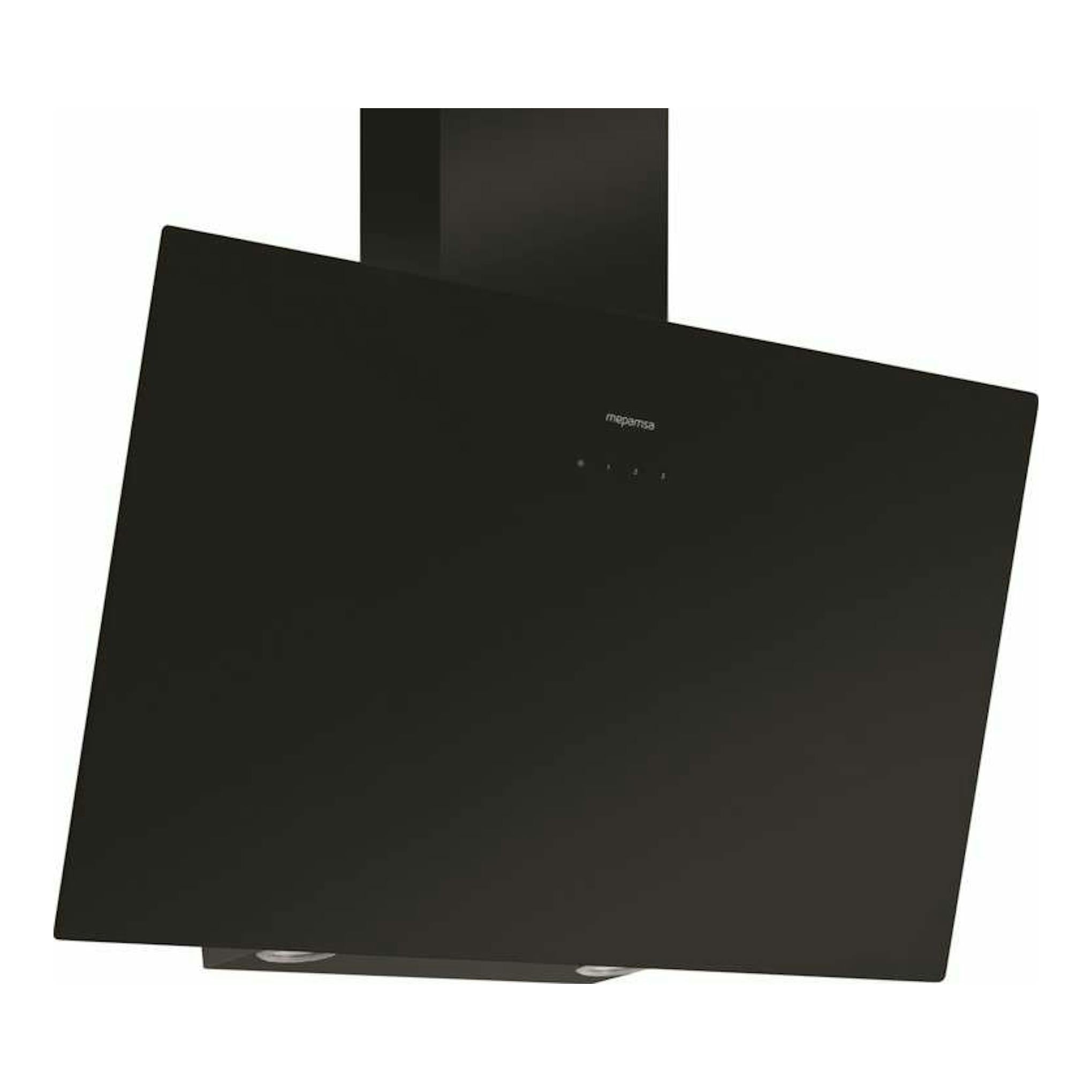 Campana extractora decorativa Mepamsa Display Green Power 80 negra, vista frontal inclinada.