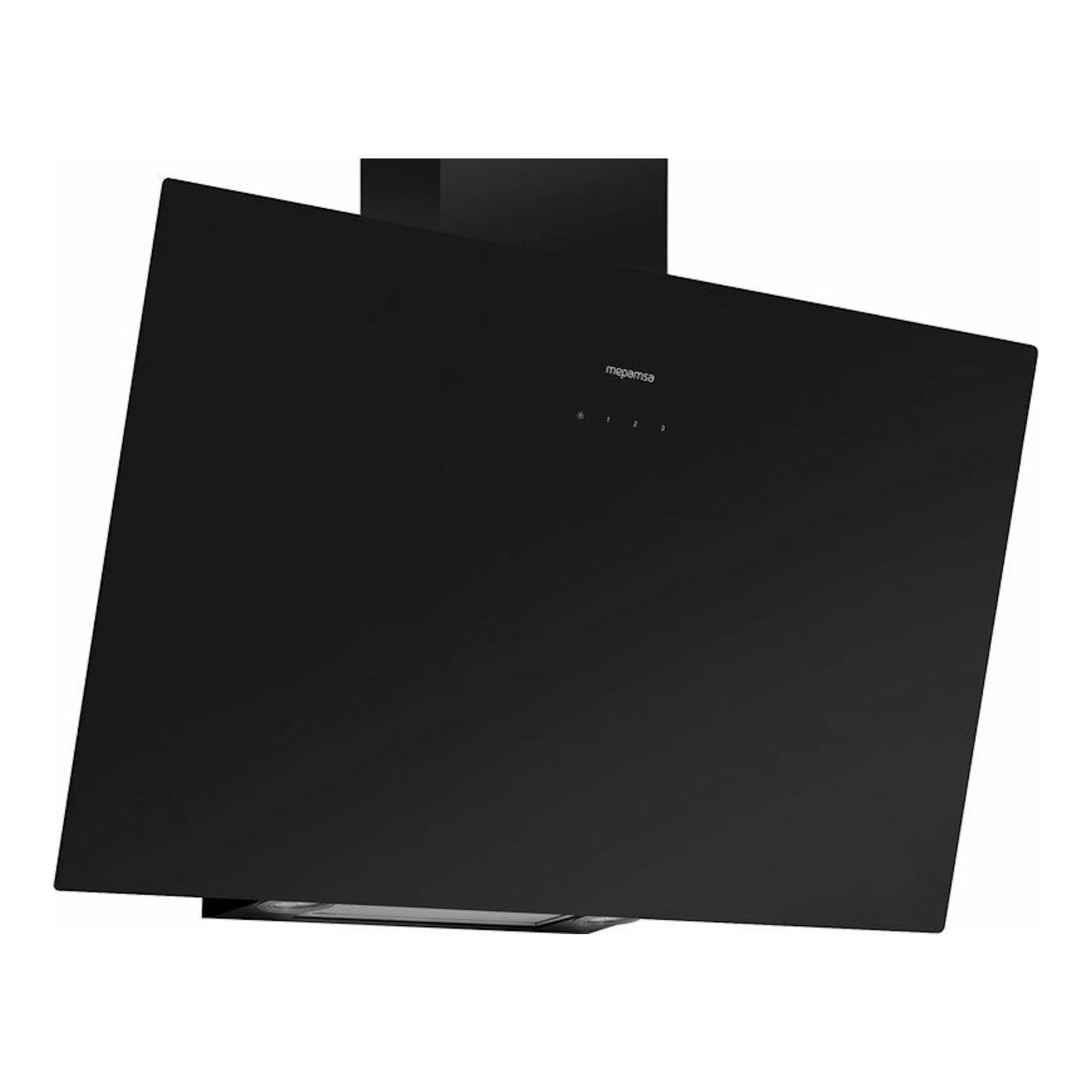 Campana decorativa Mepamsa Display Green Power 90 negra, vista frontal ligeramente inclinada.