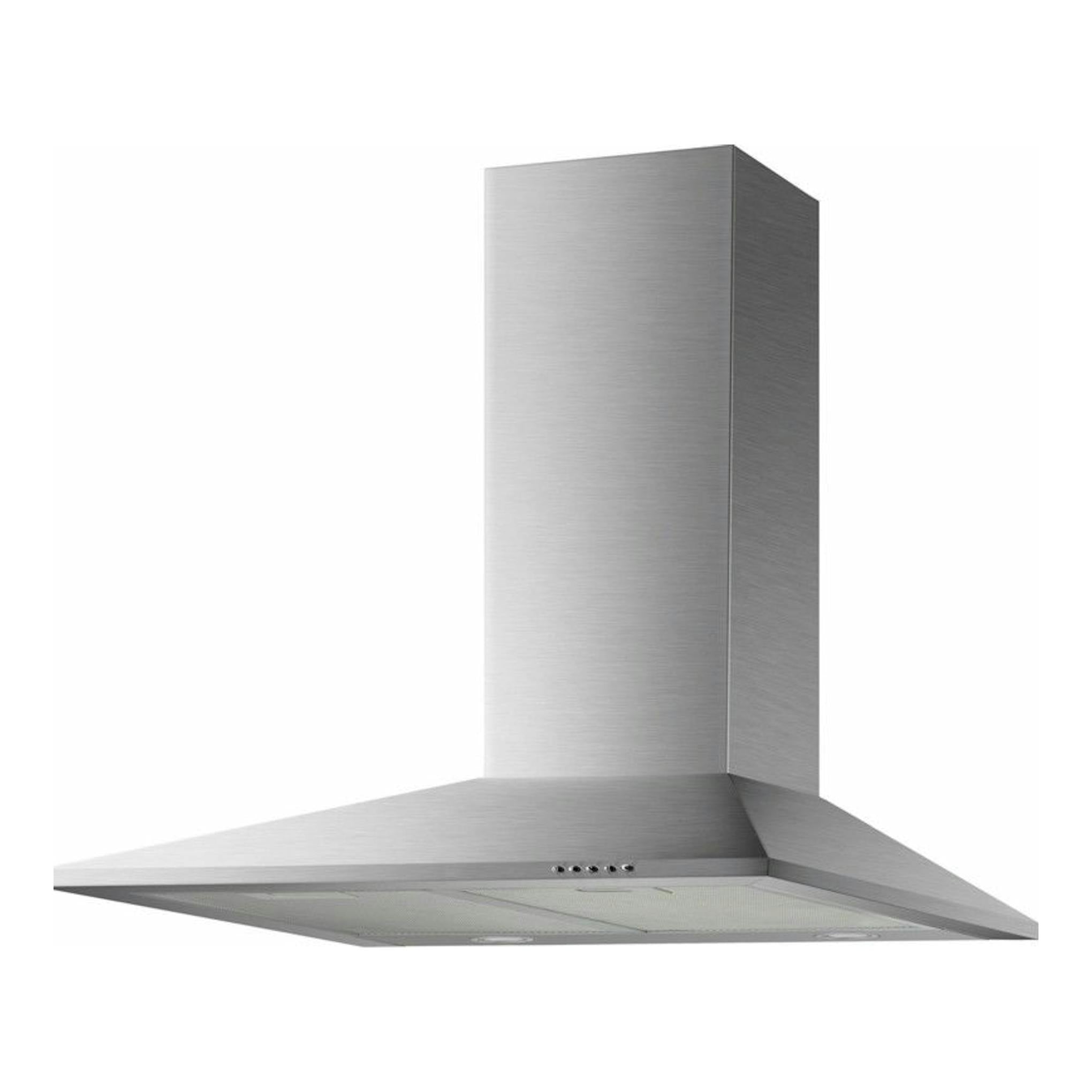 Campana decorativa Mepamsa Piramide Plus 60 X Inox en acero inoxidable, vista frontal con leve ángulo.