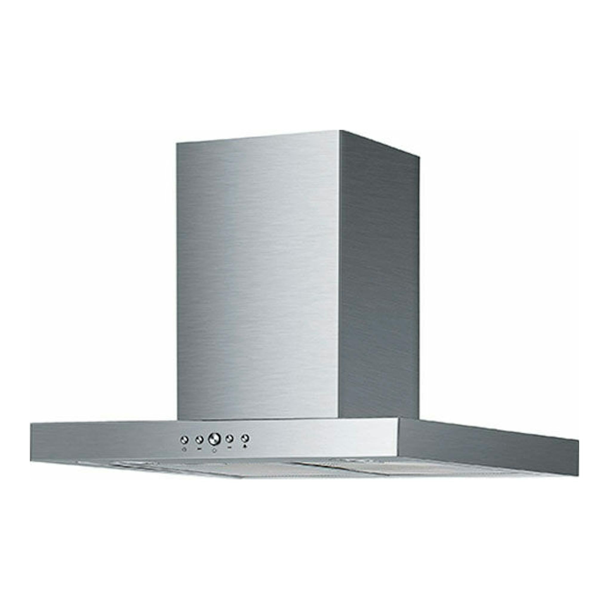 Campana decorativa Mepamsa SILUETA XLA 70 inox, vista frontal en ángulo, de acero inoxidable.
