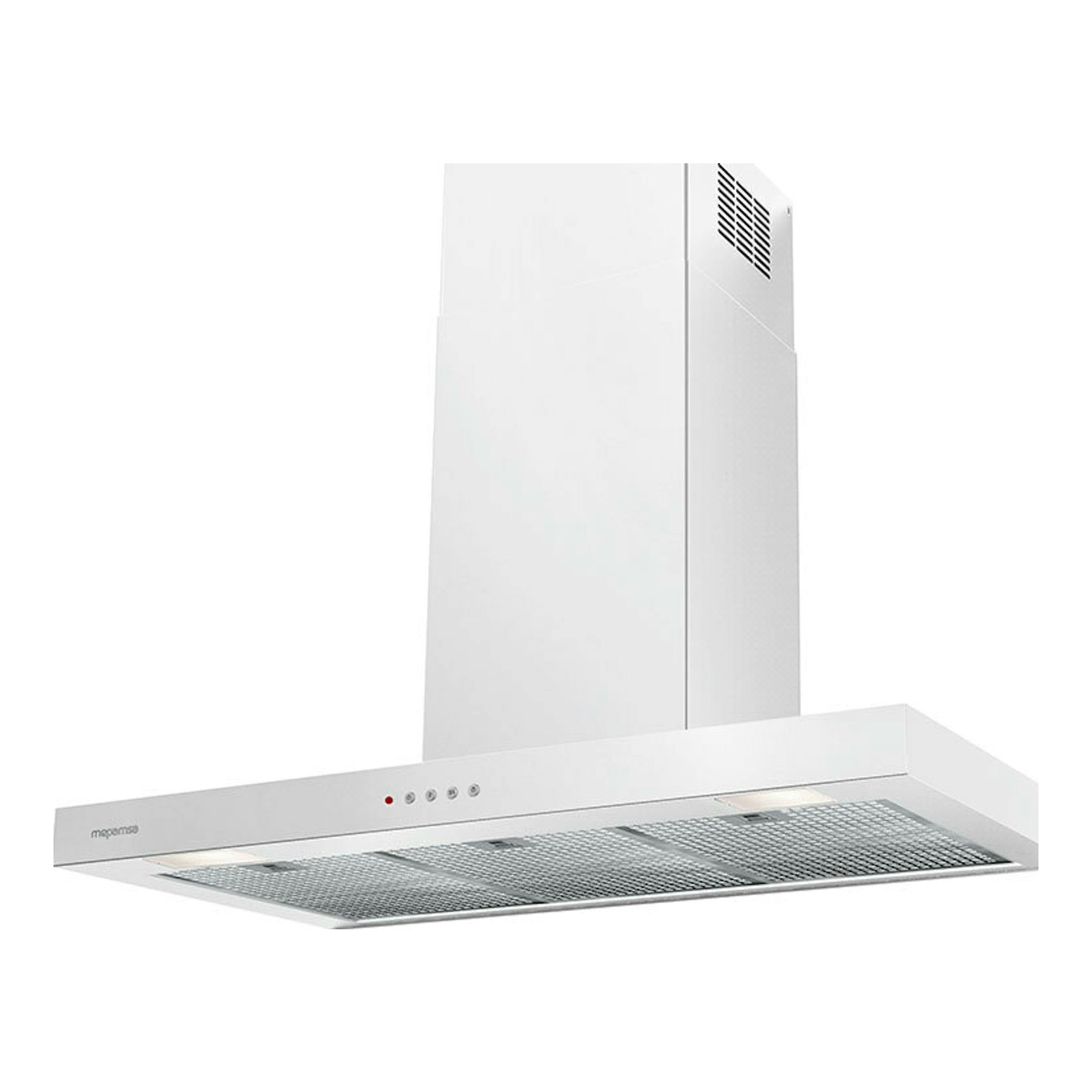Campana decorativa Mepamsa Stilo Neo 90 cm blanca, vista frontal con ligera perspectiva inferior.