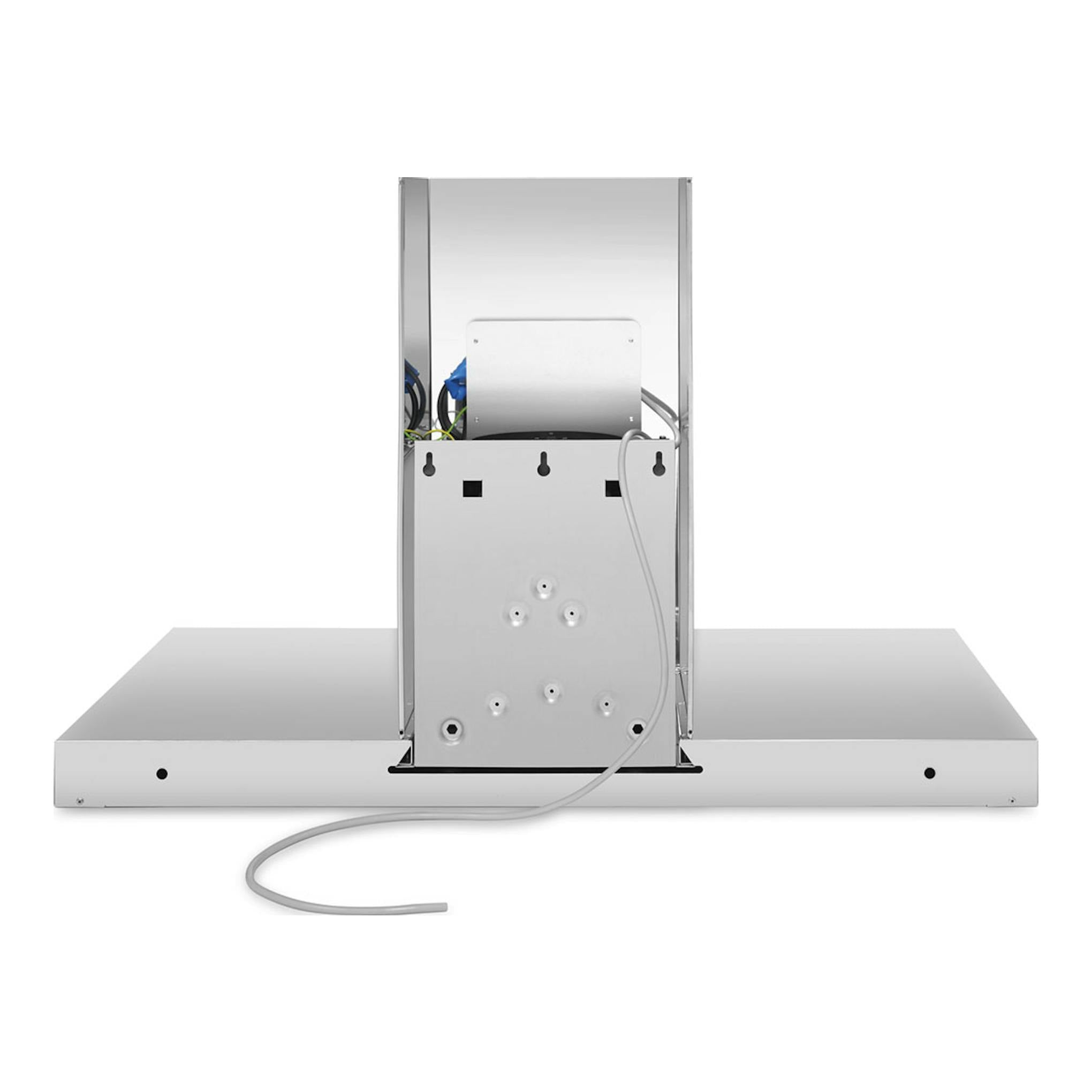 Campana decorativa Smeg KBT900XE en inox, vista trasera, con cable visible.