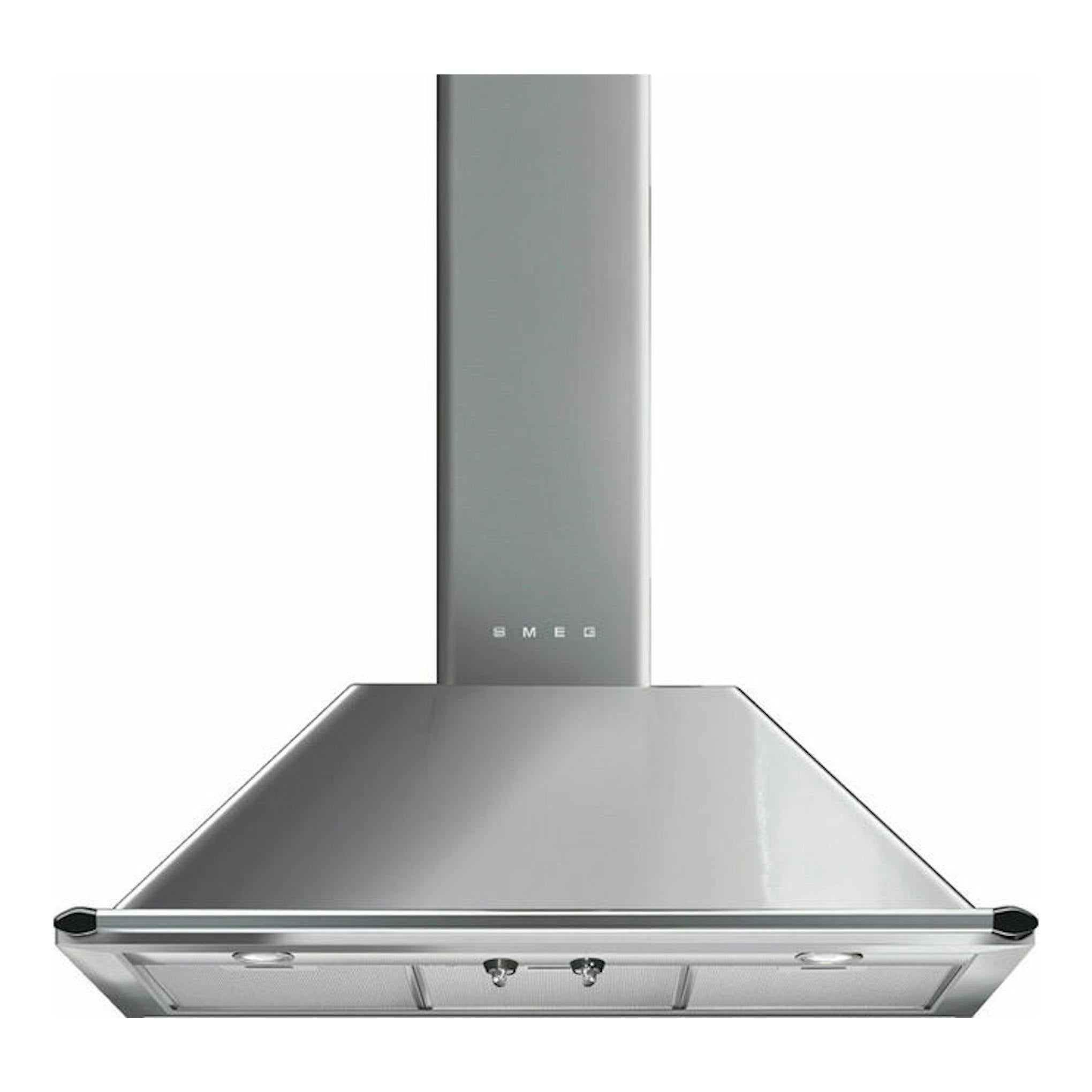 Campana extractora Smeg KTR90XE de acero inoxidable, vista frontal.