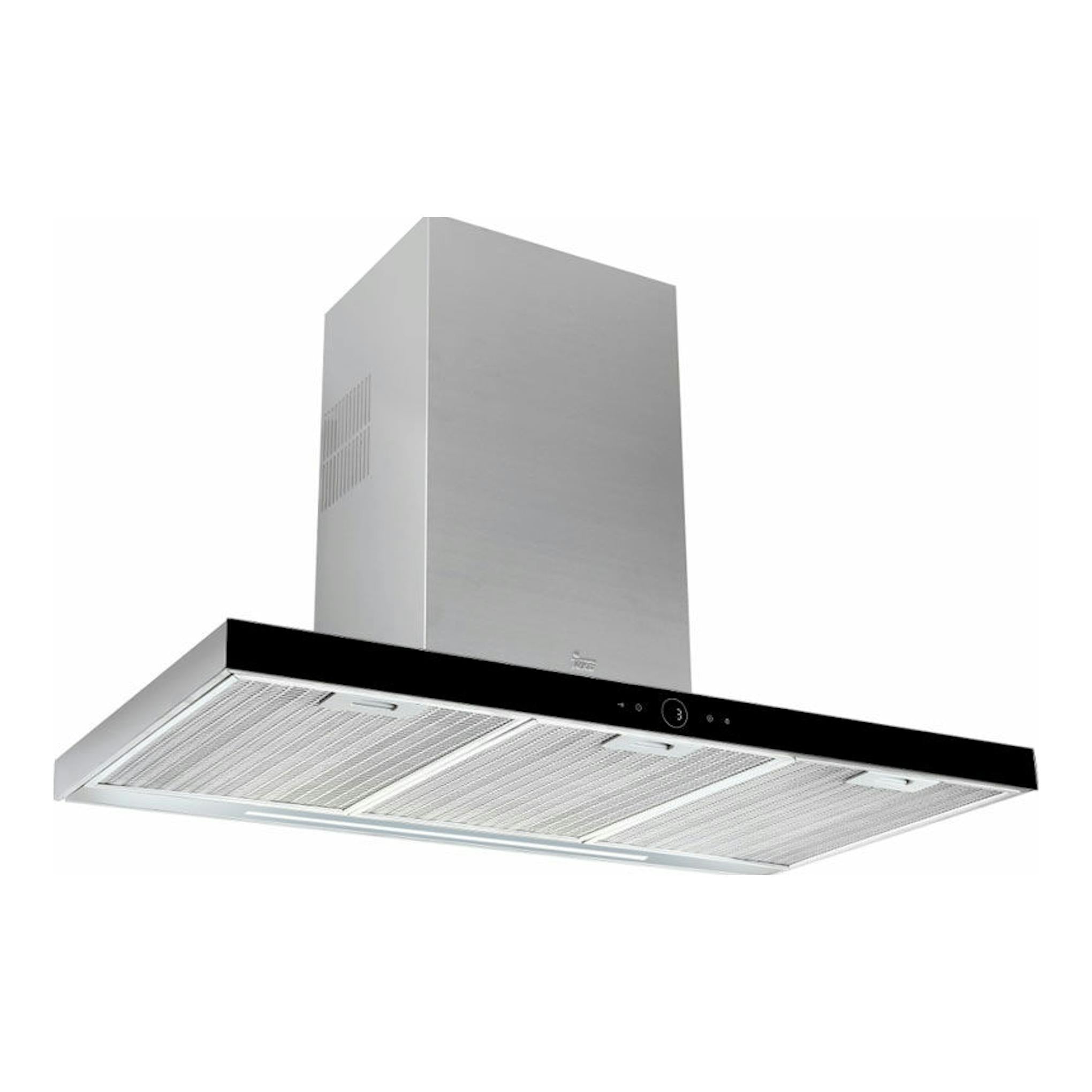 Campana decorativa Teka DLH 1186 T negra y acero inoxidable, vista frontal en perspectiva.