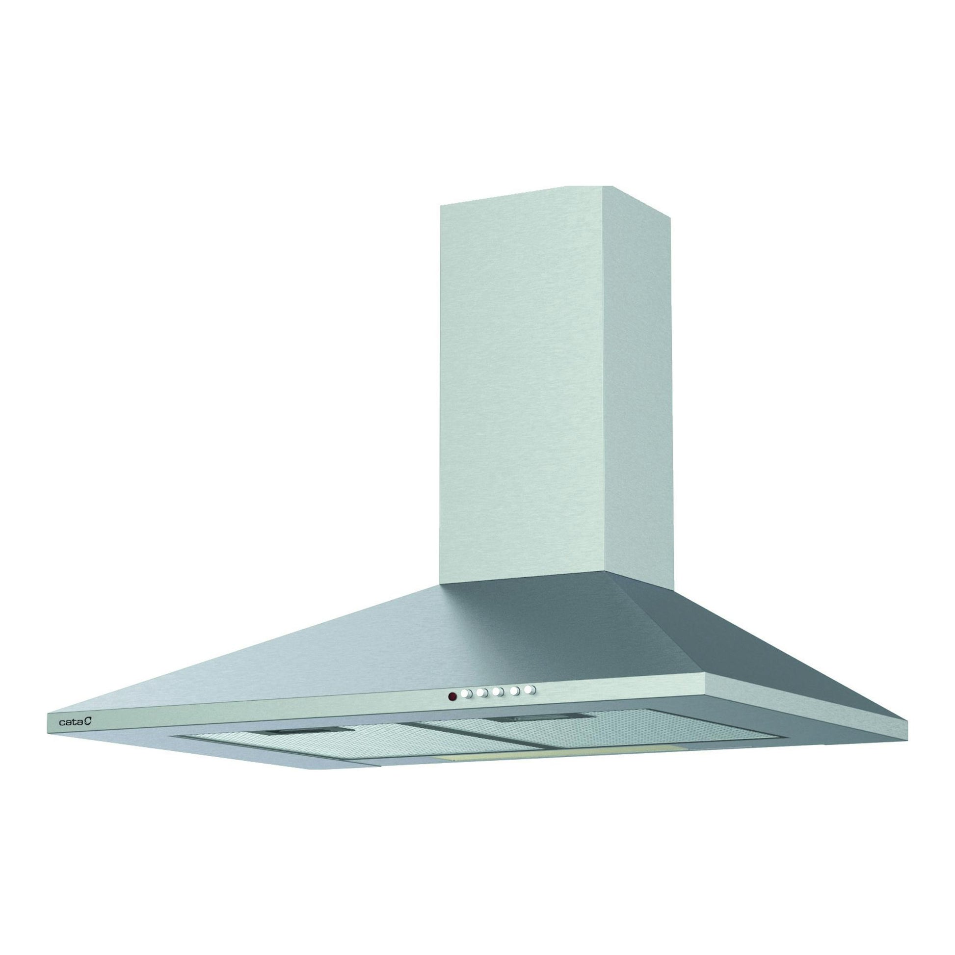 Campana extractora Cata VK 6000 X +FCA de acero inoxidable, vista frontal inferior, color plateado.