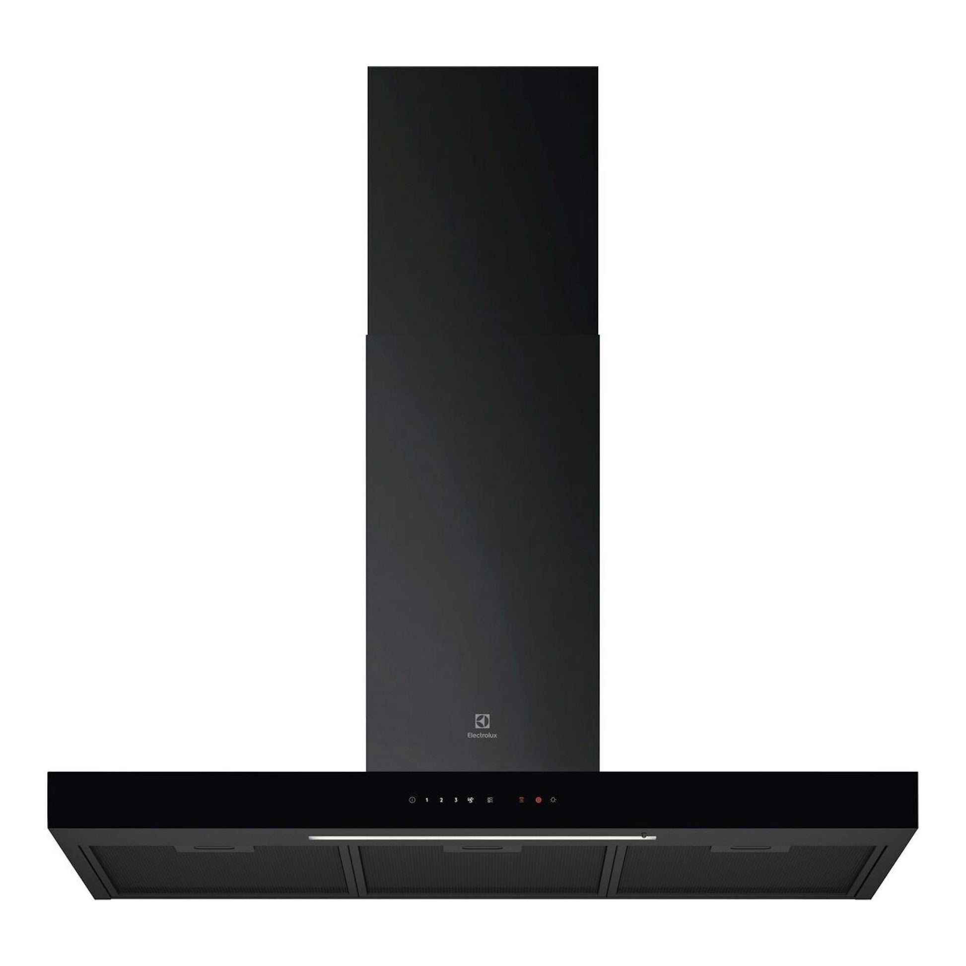 Campana extractora Electrolux LFT819K negra, vista frontal con panel vertical y controles táctiles.