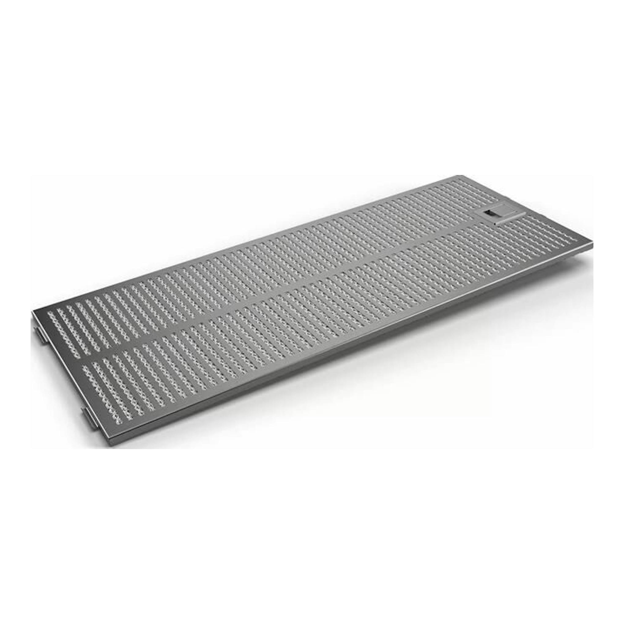 Campana extraíble Bosch DFS067K51 inox, vista en ángulo de panel metálico gris perforado.