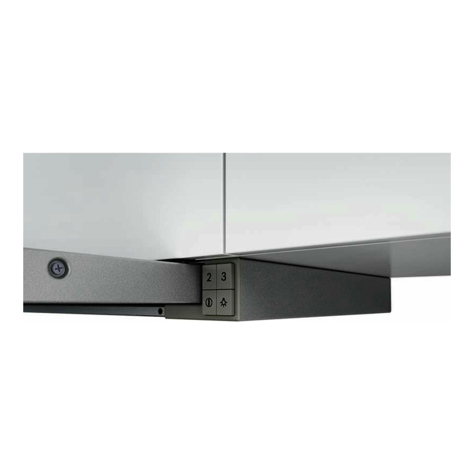 Campana extraíble Bosch DFT63AC50 inox, vista lateral inferior en acero gris con botones de control.