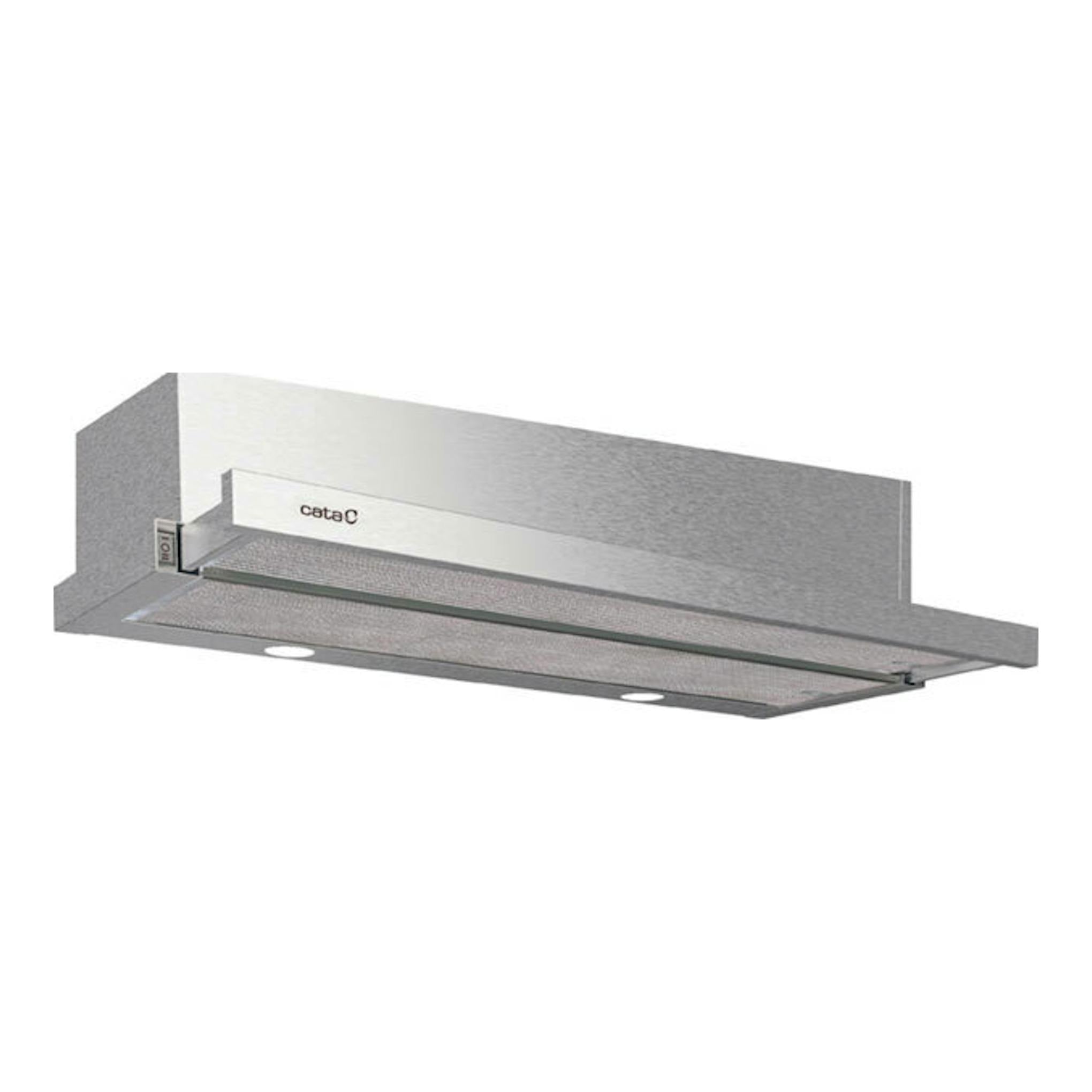 Campana extraíble Cata EXTENDER 700 X de acero inoxidable, vista en perspectiva frontal.