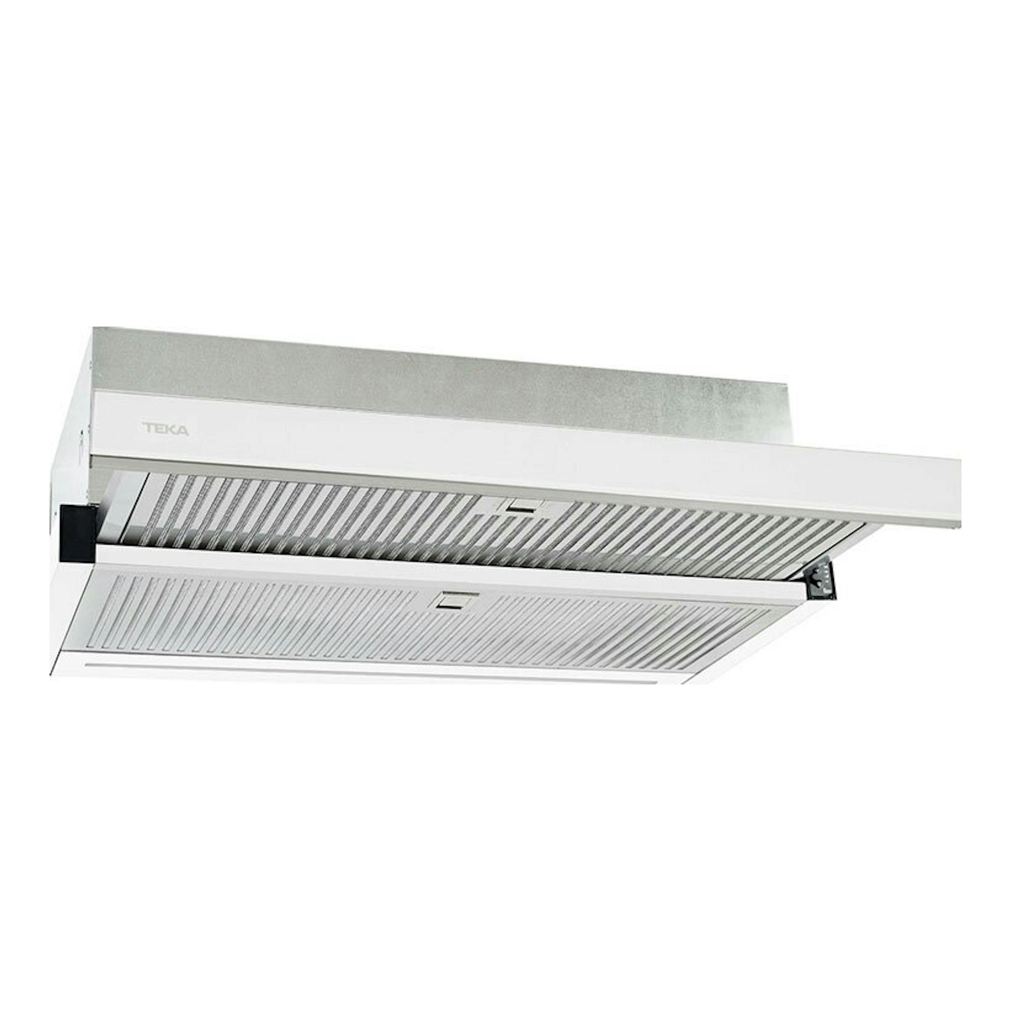 Campana extraíble Teka CNL 6415 PLUS blanca, vista frontal inferior con panel extensible.