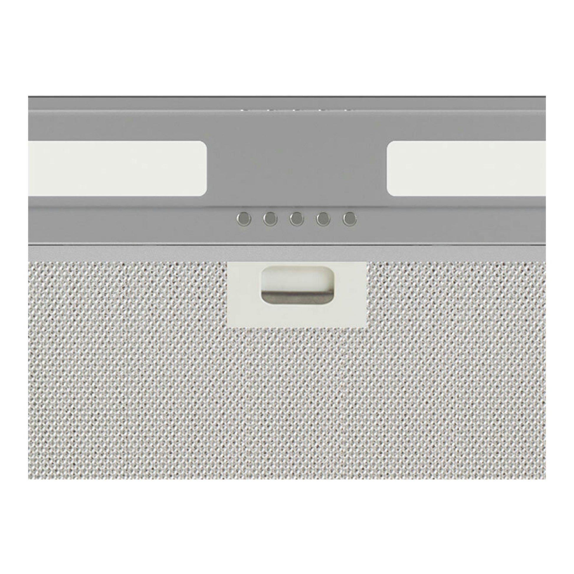 Campana integrable Cata Armonia de 45 cm en inox, vista frontal, con panel gris y filtros metálicos.
