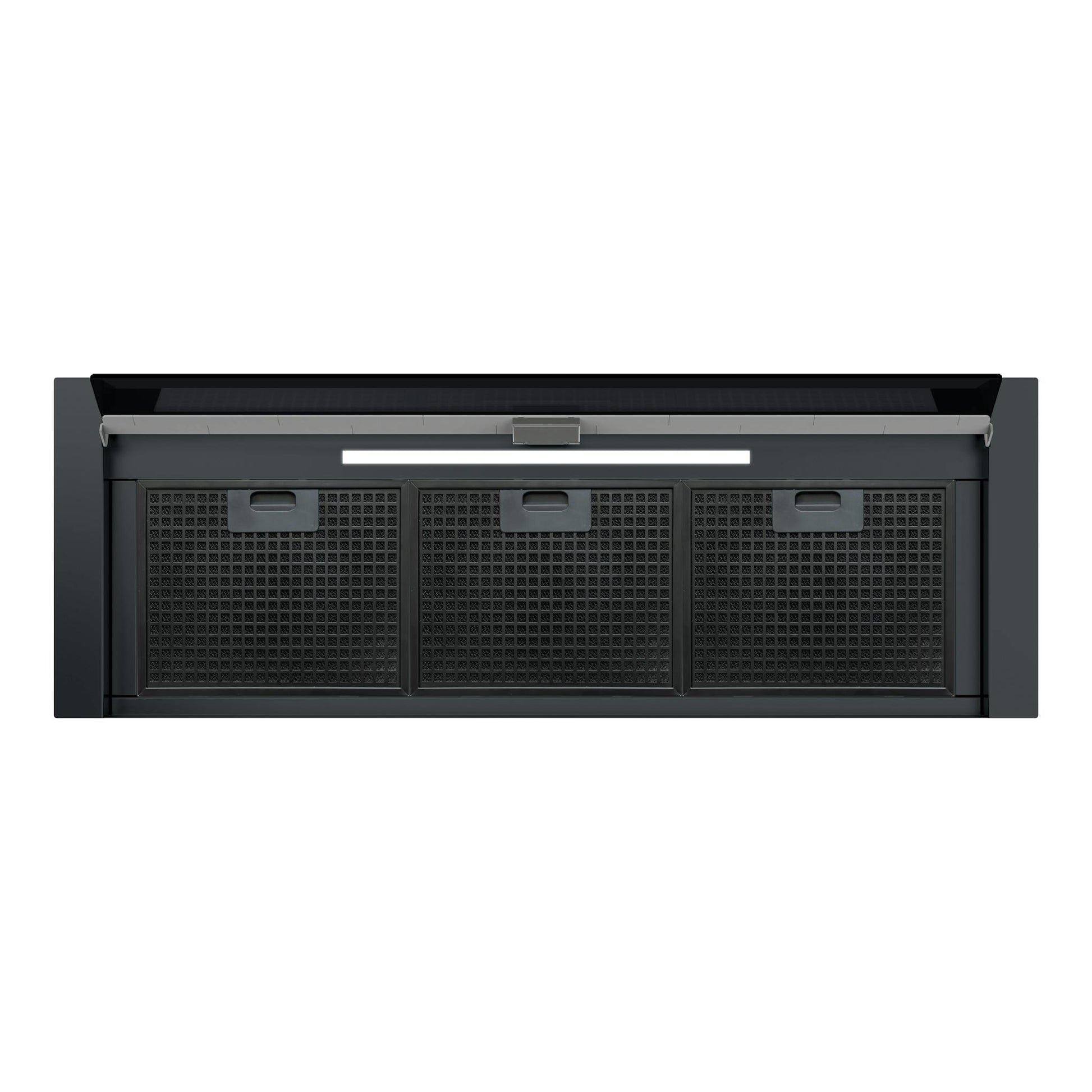 Campana integrable Cata Arona 90 BK negra, vista frontal, con rejillas metálicas y luz integrada.