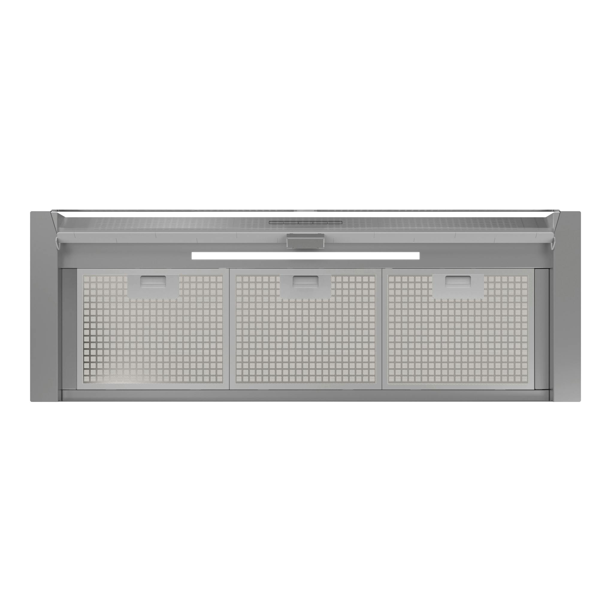 Campana integrable Cata ARONA 90 X de inox, vista frontal, con tres paneles perforados.