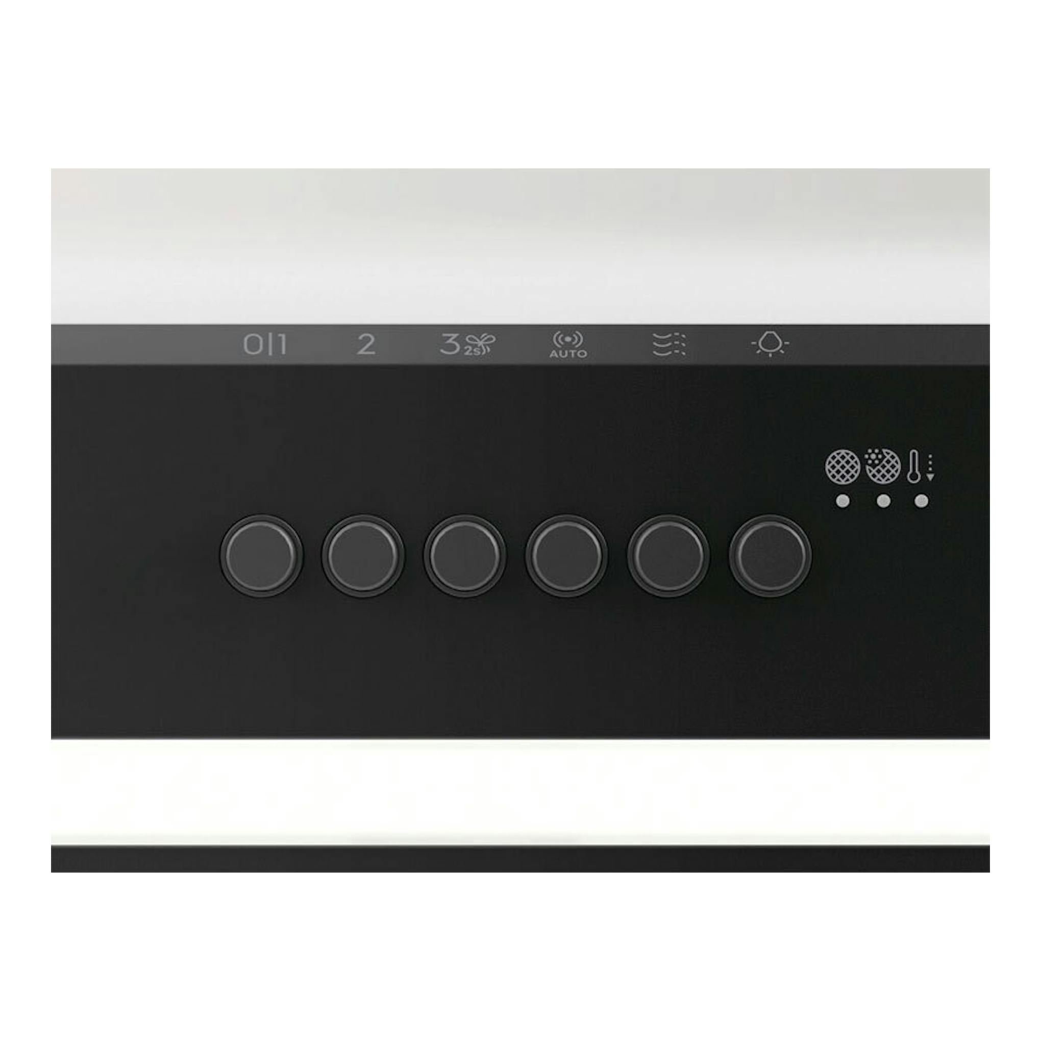 Campana integrable Electrolux LFG818K negra, vista frontal del panel de control con botones circulares.