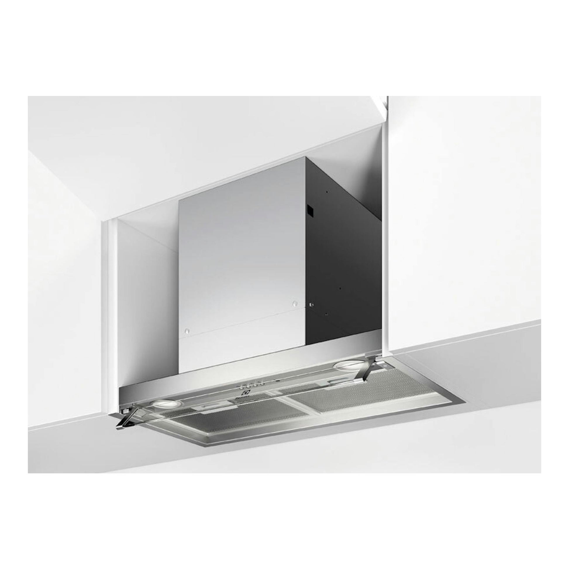 Campana integrable Electrolux LFP516X de acero inoxidable, vista inferior bajo mueble, 60 cm