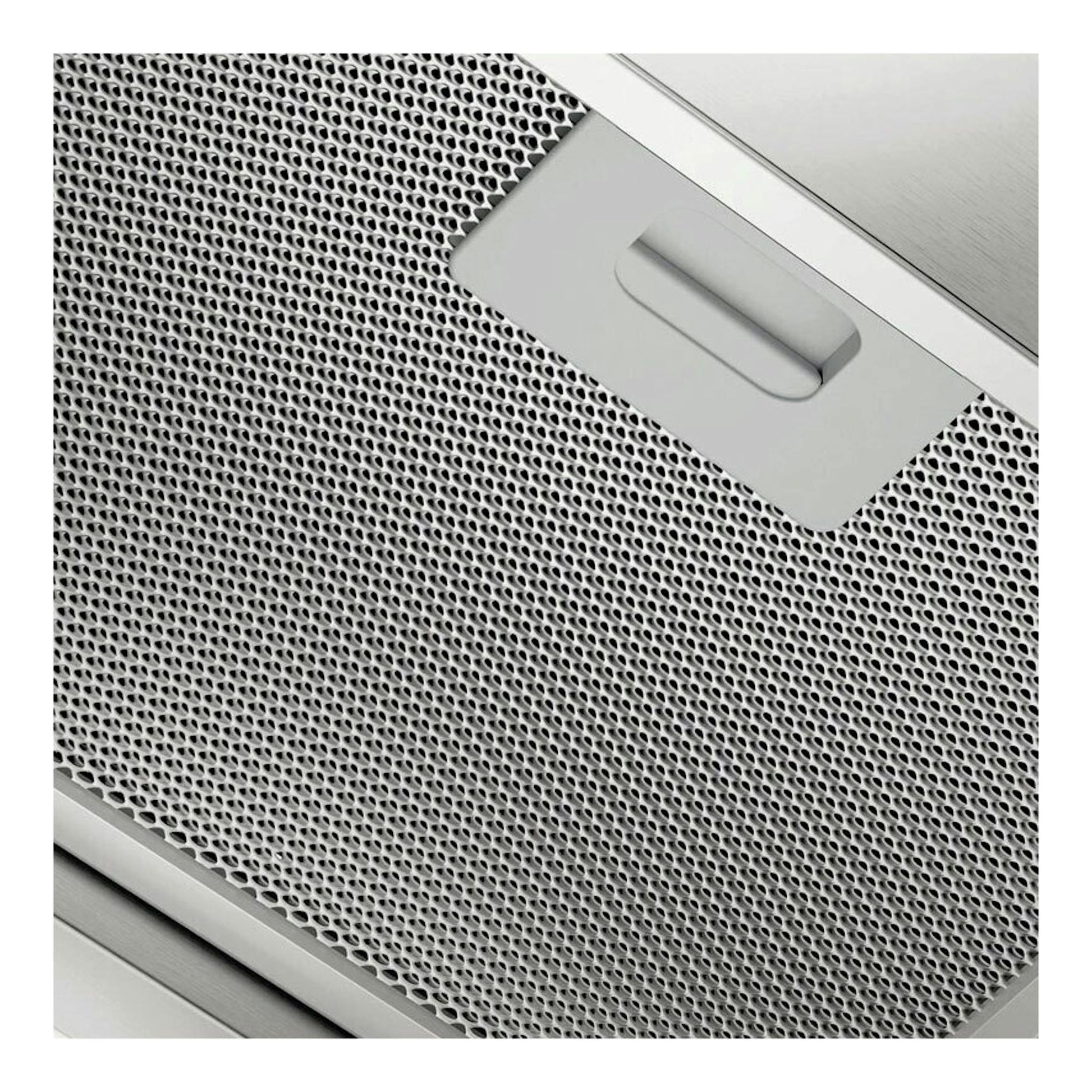 Campana integrable Electrolux LFP516X de 60 cm, vista en primer plano de la rejilla metálica plateada.