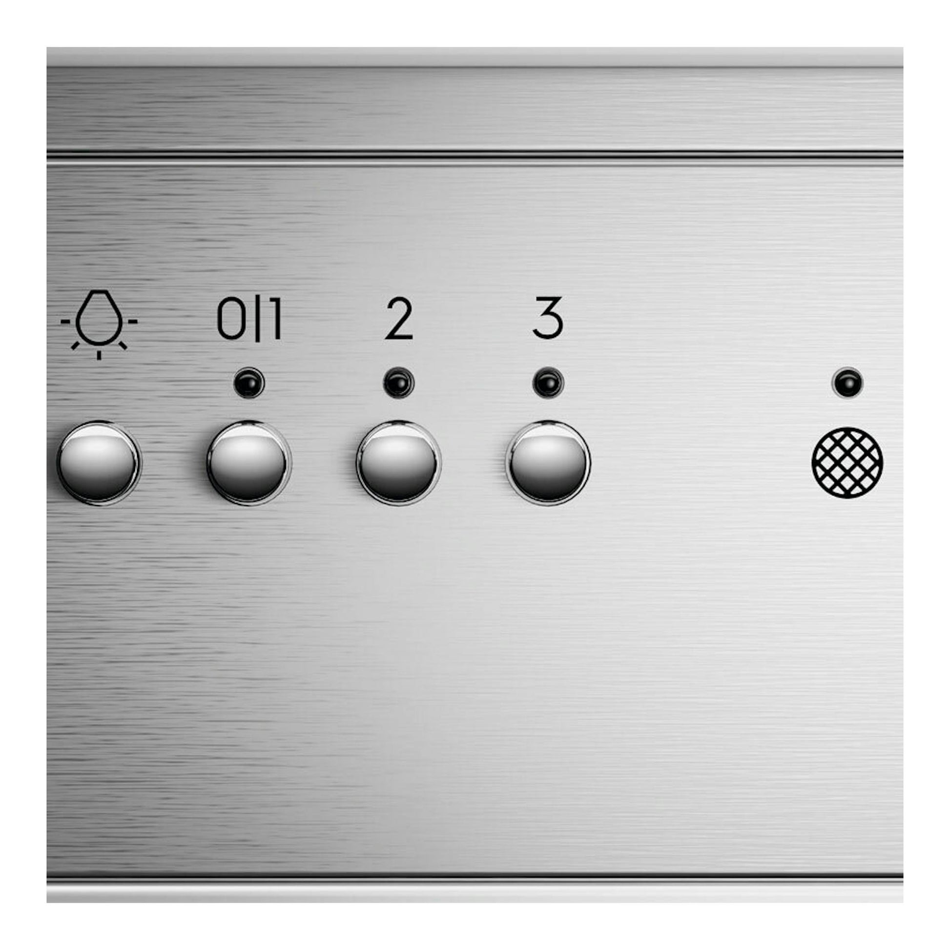 Campana integrable Electrolux LFP519X de acero inoxidable, vista frontal del panel con botones 0/1, 2, 3 y luz.
