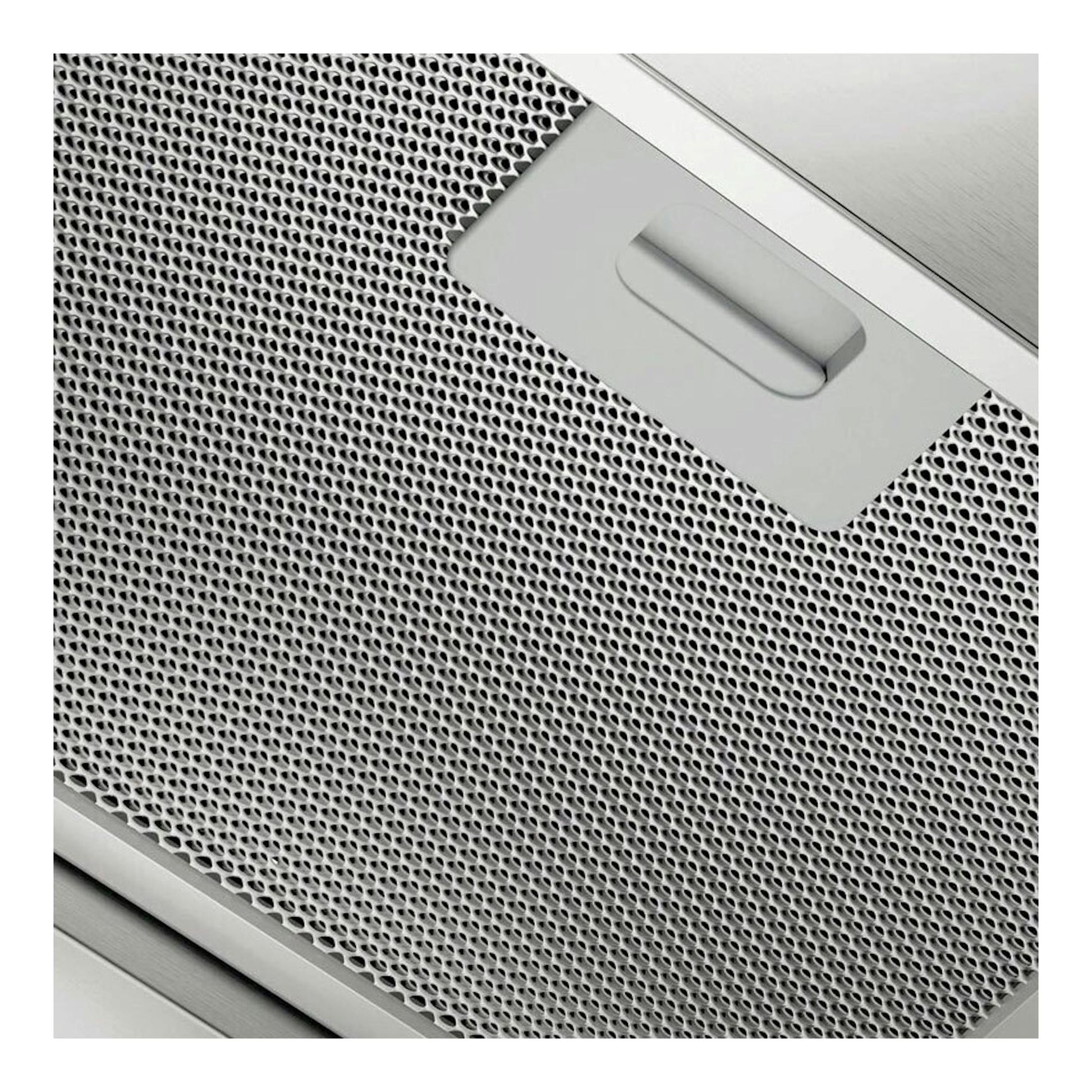 Campana integrable Electrolux LFP519X de acero inoxidable, primer plano del filtro perforado y mando.