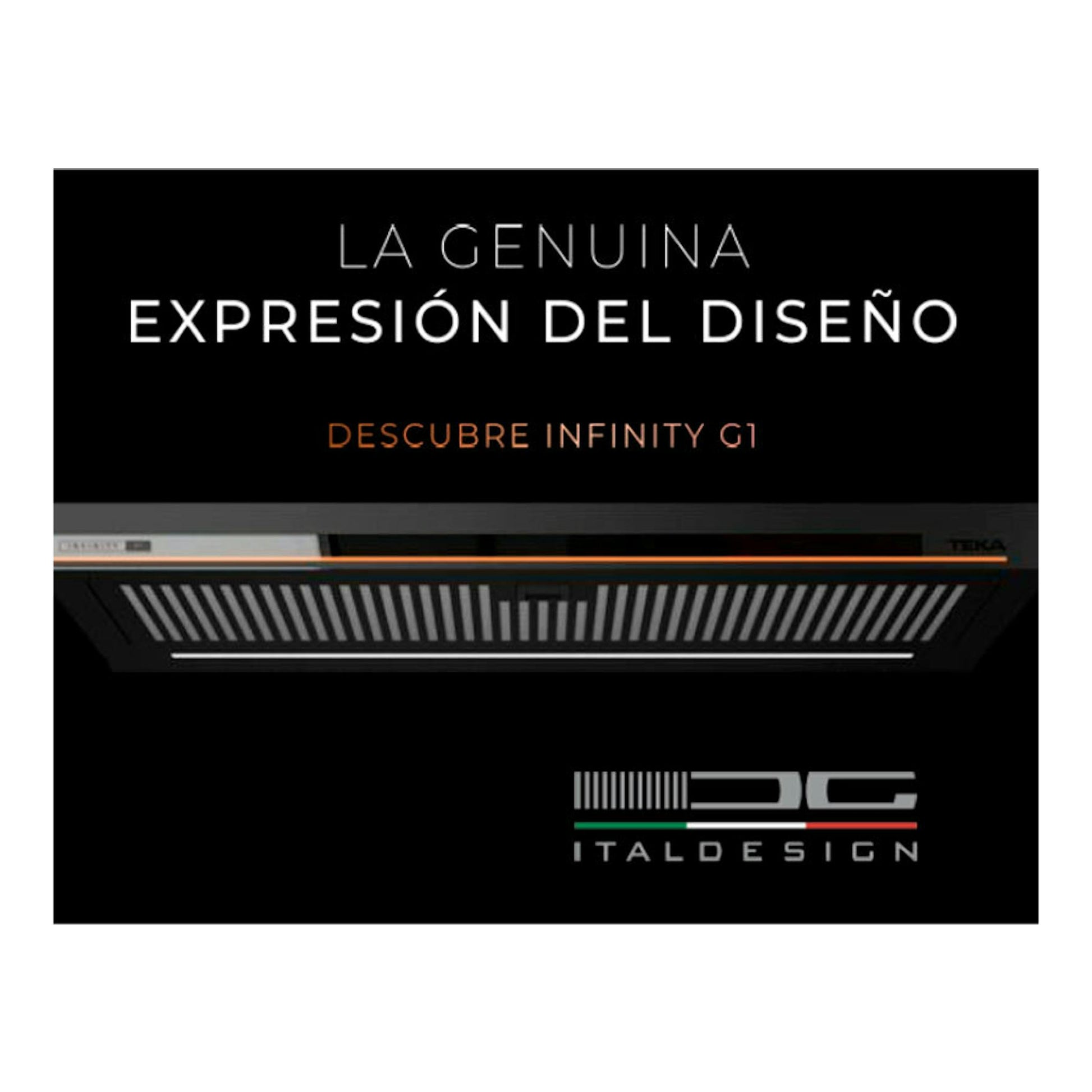 Campana integrable Teka CNL6415PLUS G1 en cristal negro, vista inferior, con texto promocional.