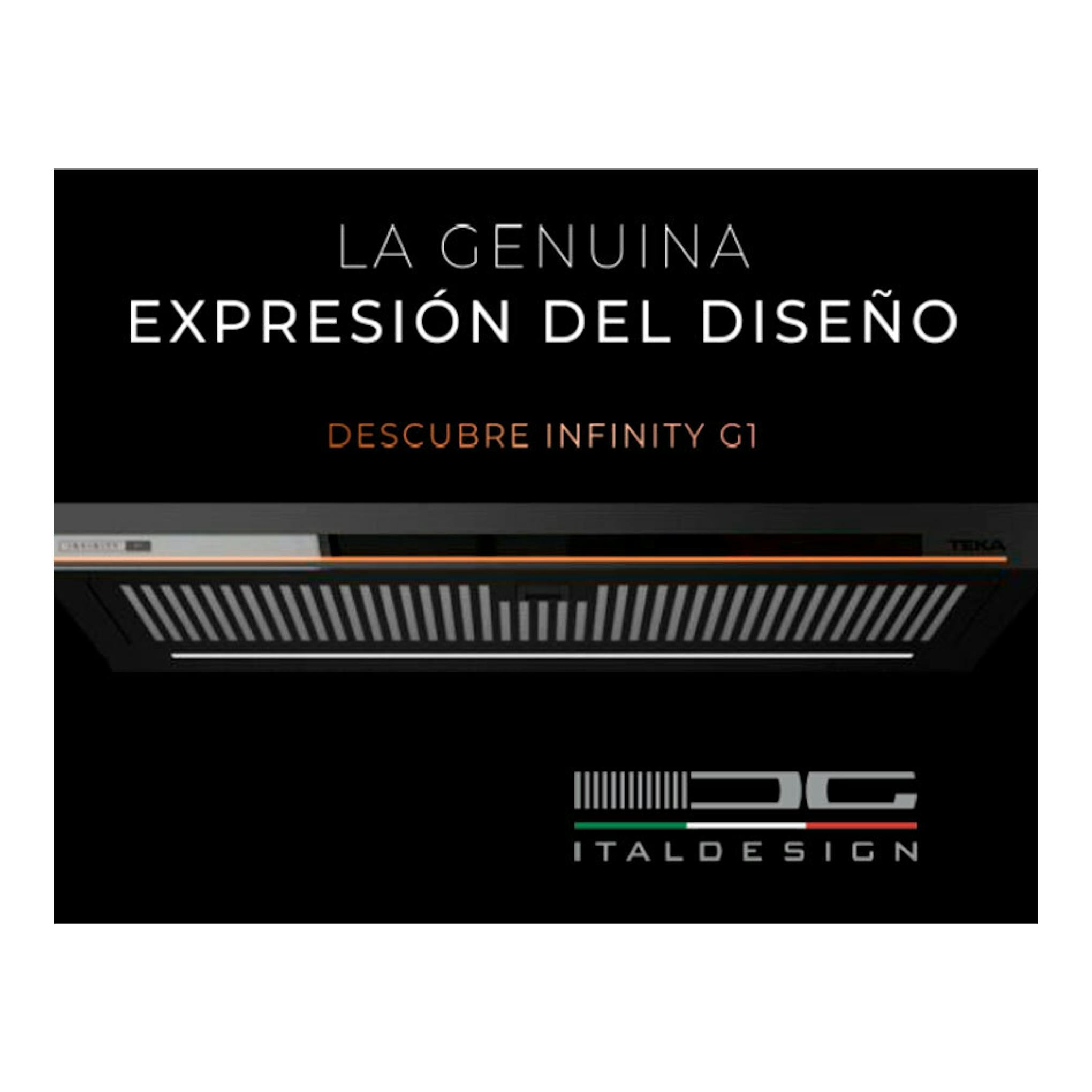 Campana integrable Teka CNL6415PLUS G1 en cristal negro, vista inferior, con texto promocional.