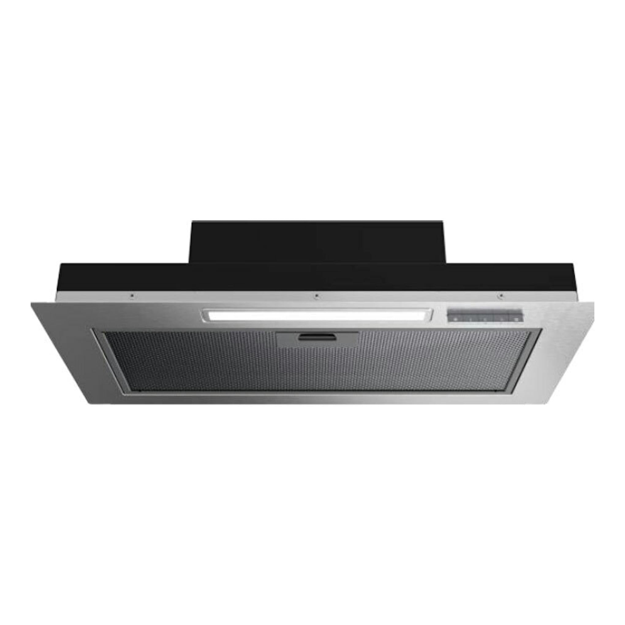 Campana integrable Teka GFI63030KOS en inox y negro, vista frontal inferior.