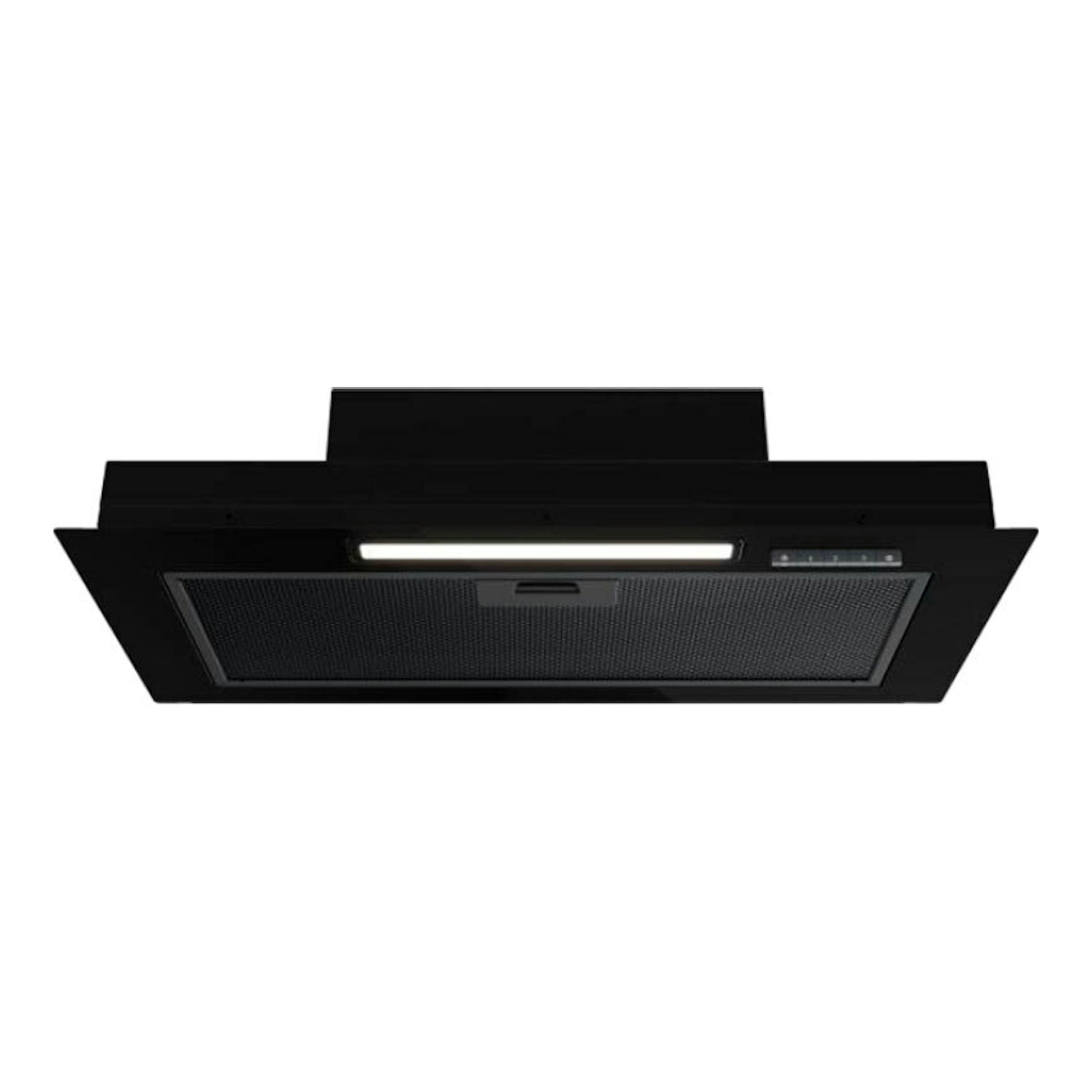 Campana integrable Teka GFI63030KOS negra de 60 cm, vista inferior y frontal.