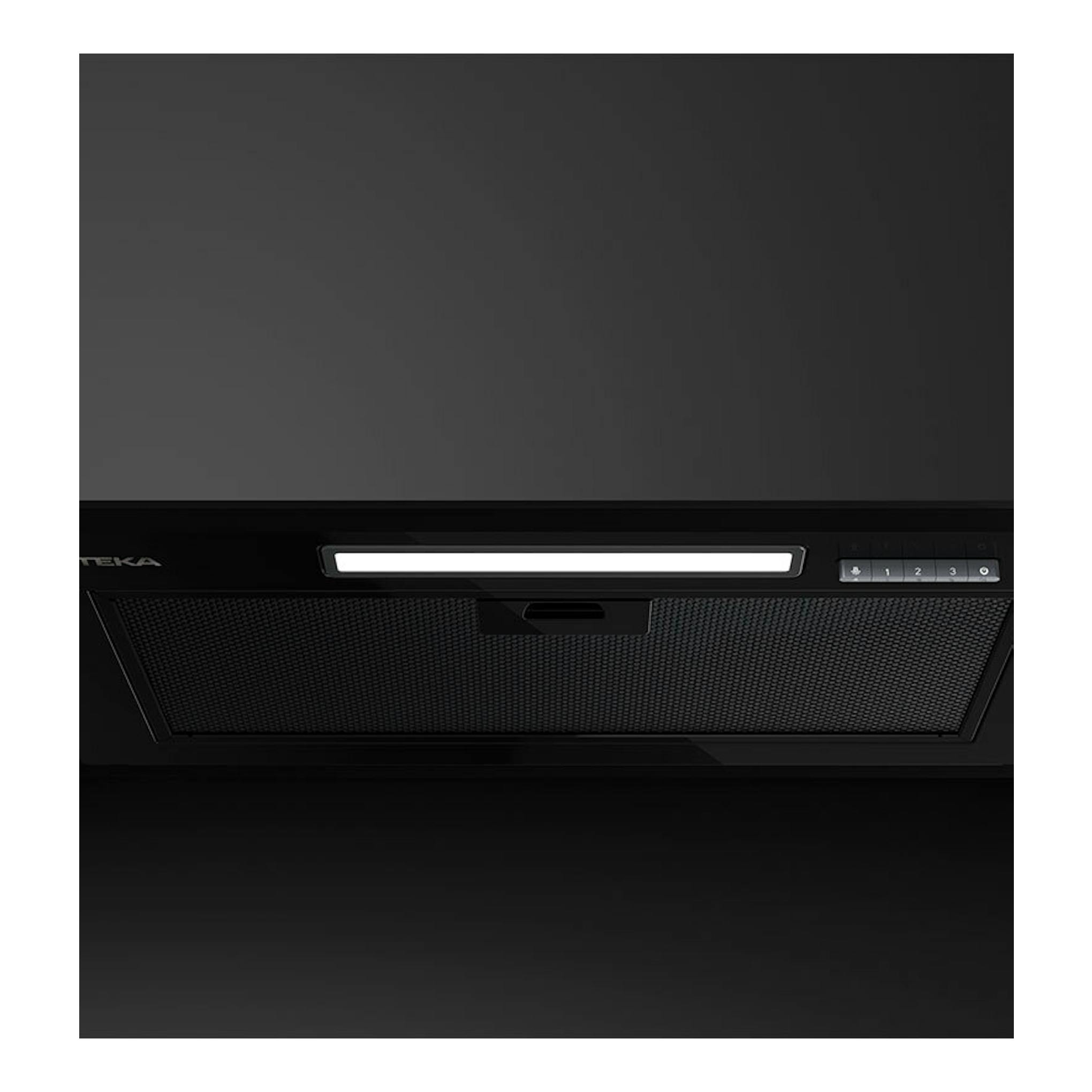 Campana integrable Teka GFI63030KOS negra, vista frontal, con luz y panel de mandos.